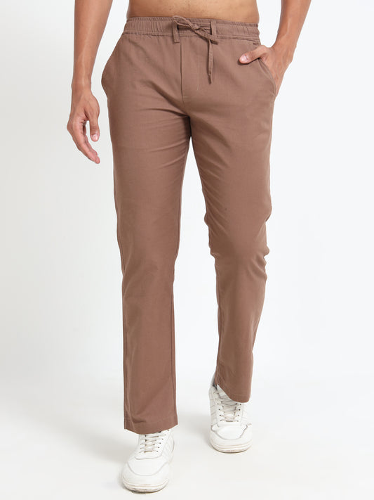 Cotton Regular Fit Brown Linen Pants for Men
