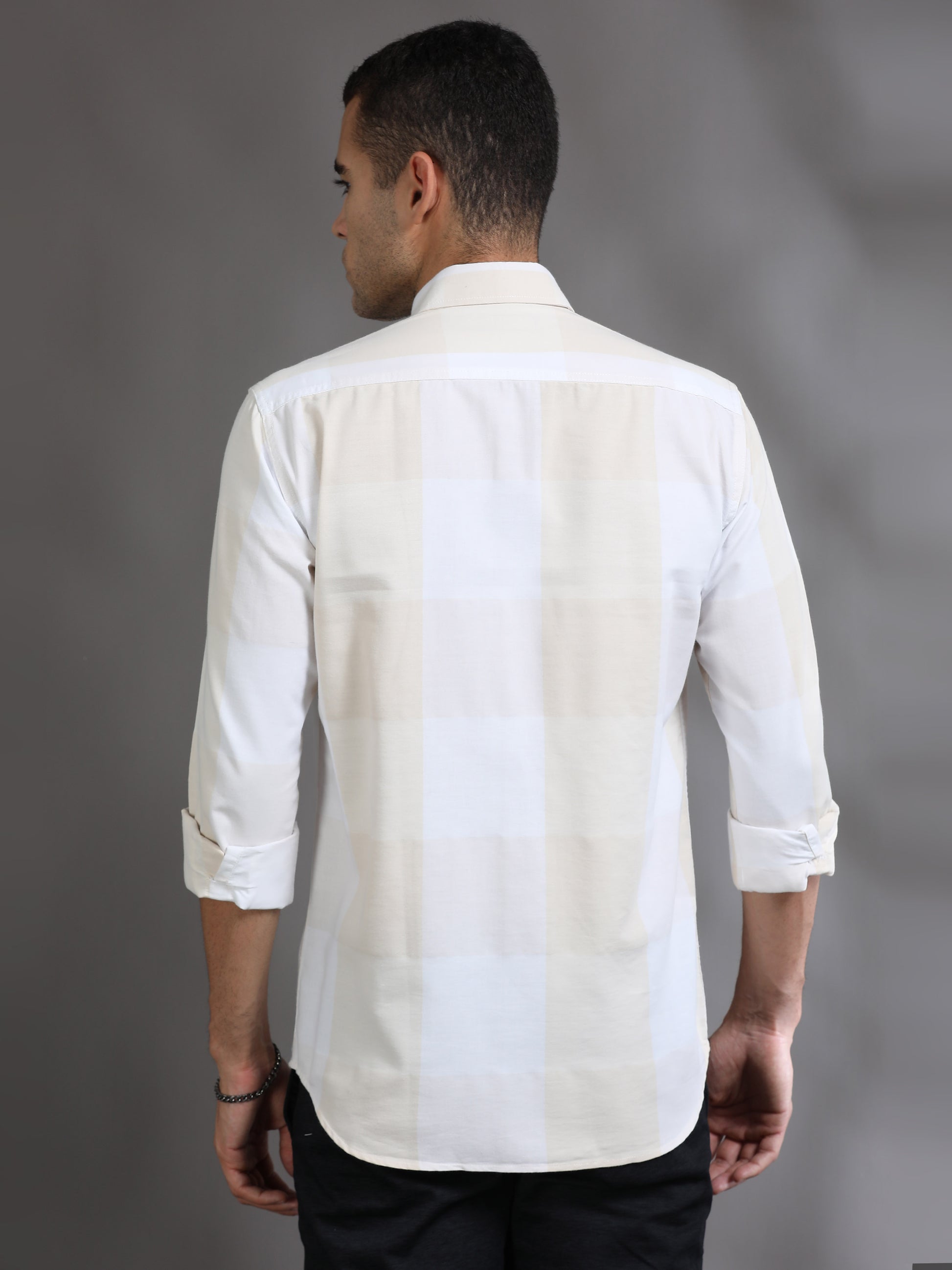 Light Yellow and White Check Shirt for Men