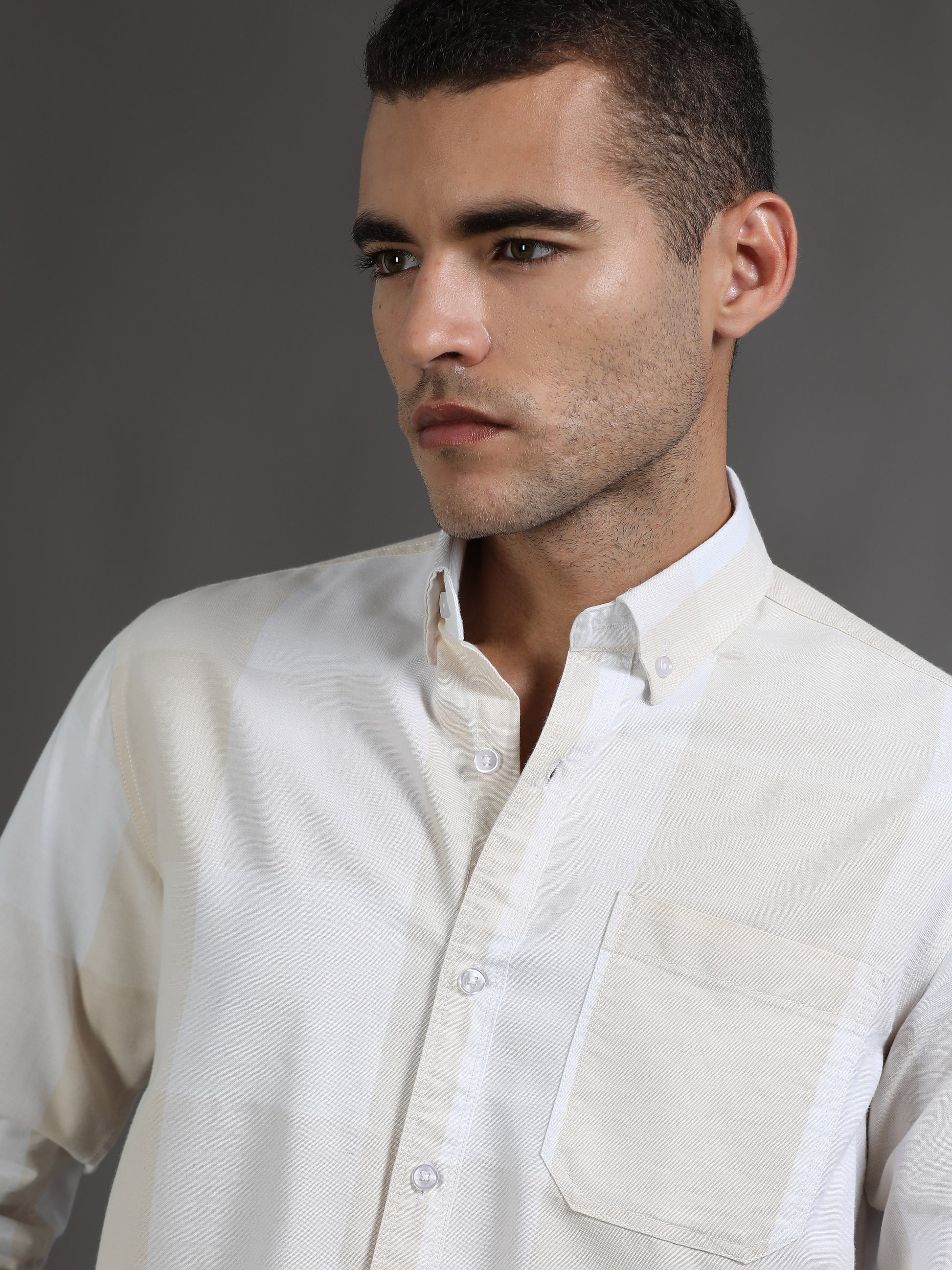 Light Yellow and White Check Shirt for Men