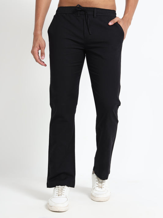 Regular Fit Black Cotton Linen Pants Mens