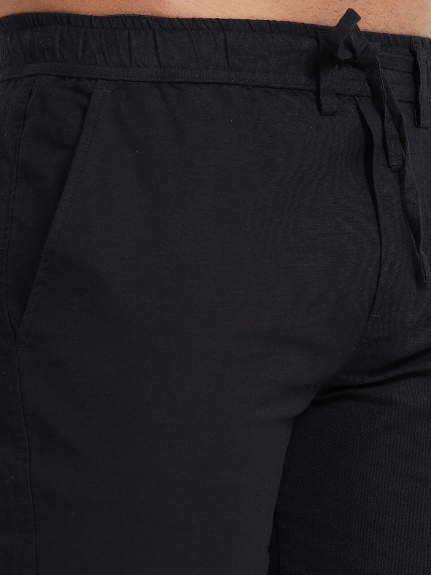 Regular Fit Black Cotton Linen Pants Mens