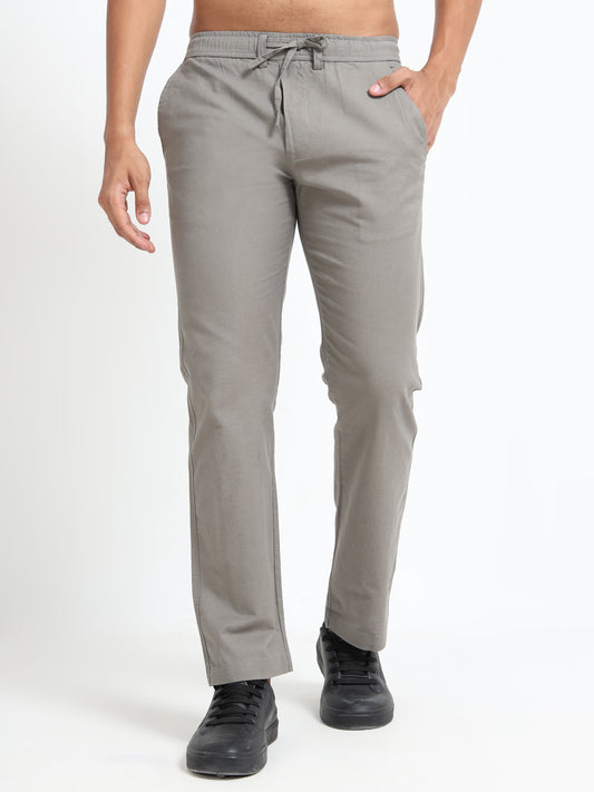 Mens Cotton Regular Fit Grey Linen Pants