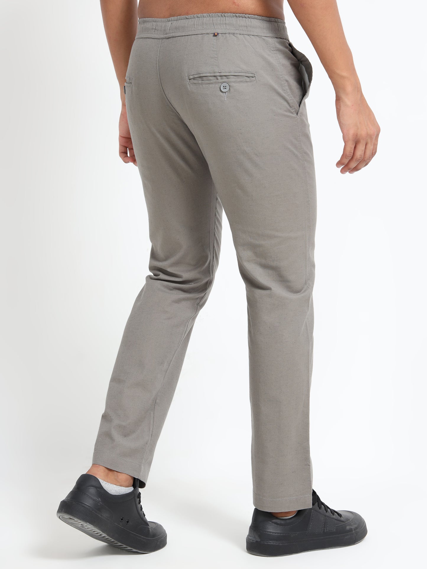 Mens Cotton Regular Fit Grey Linen Pants 