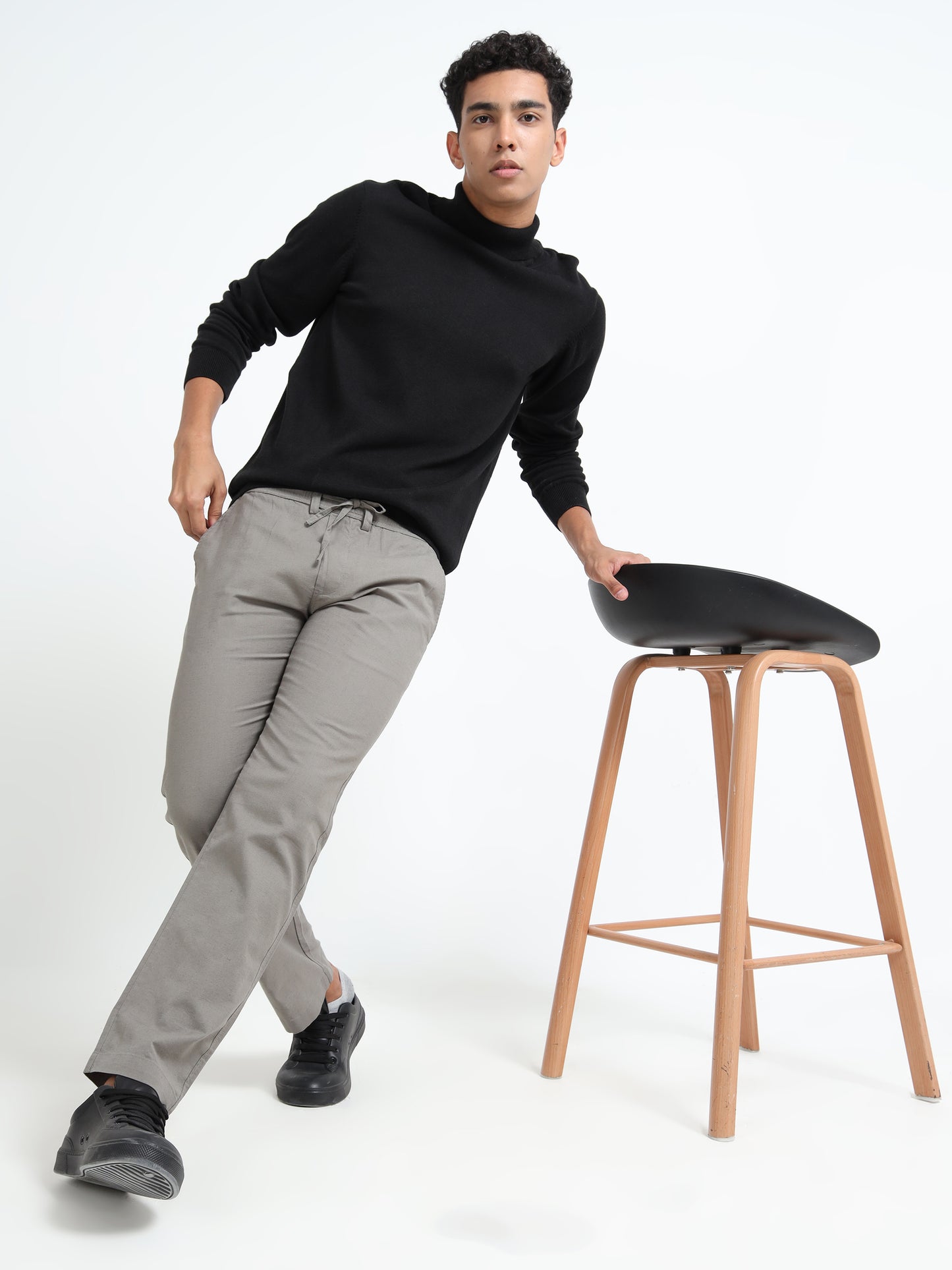 Mens Cotton Regular Fit Grey Linen Pants 