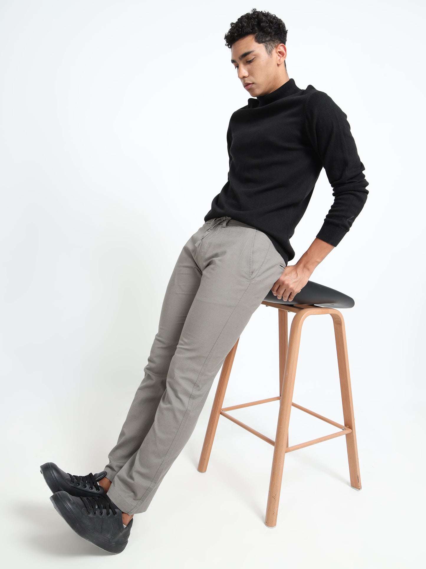 Mens Cotton Regular Fit Grey Linen Pants 