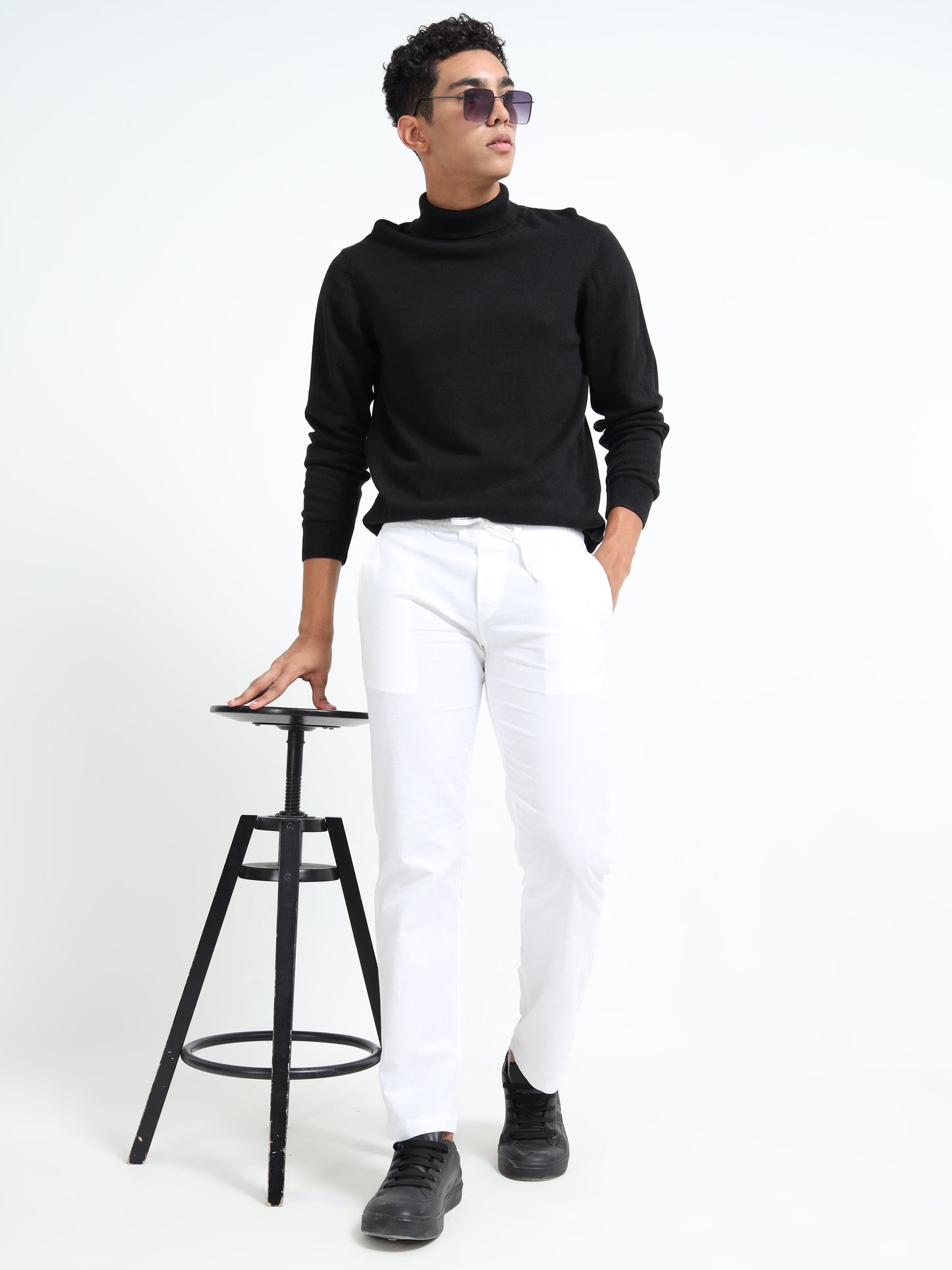 Mens Cotton Regular Fit White Linen Pants 