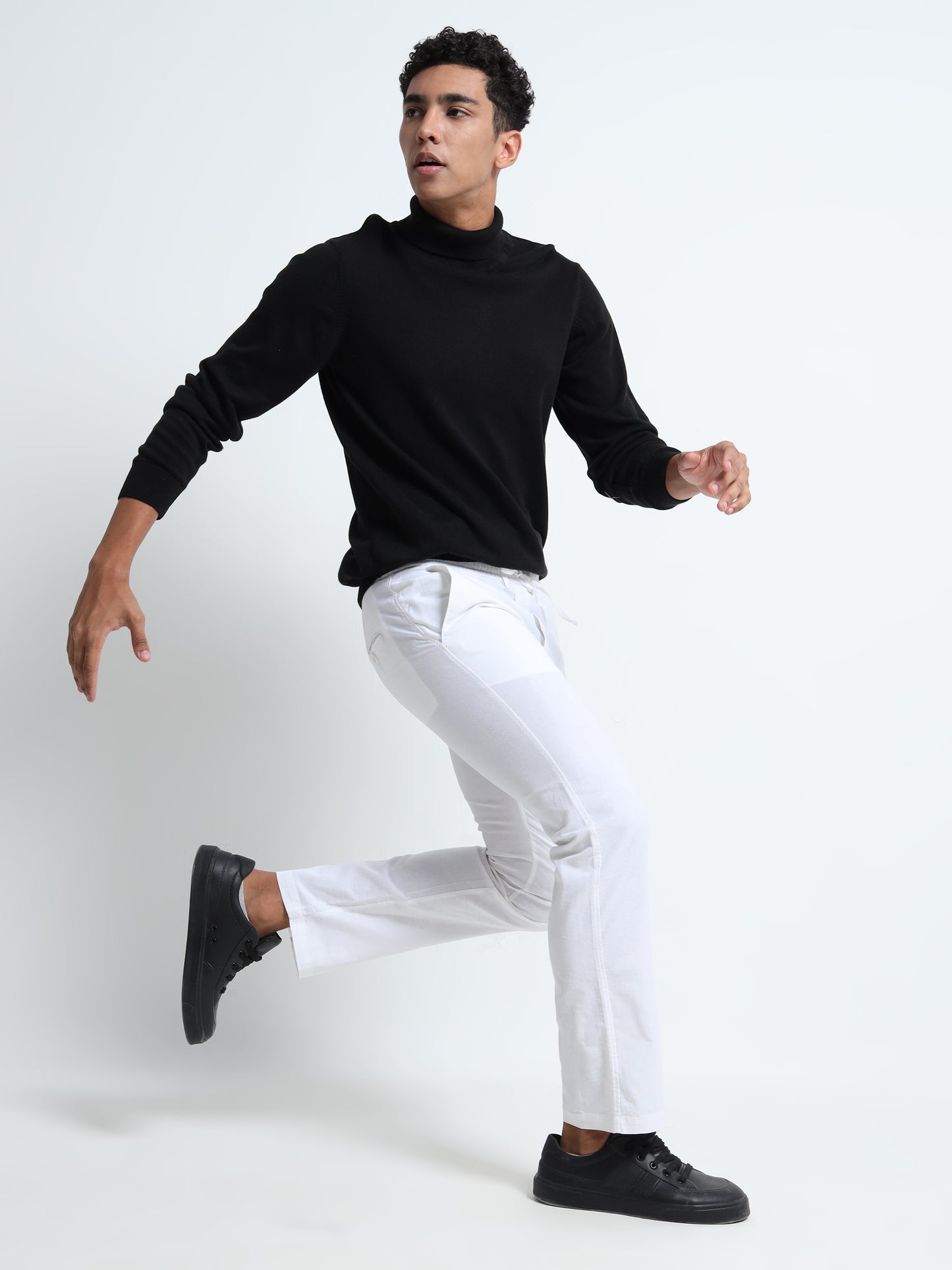Mens Cotton Regular Fit White Linen Pants 