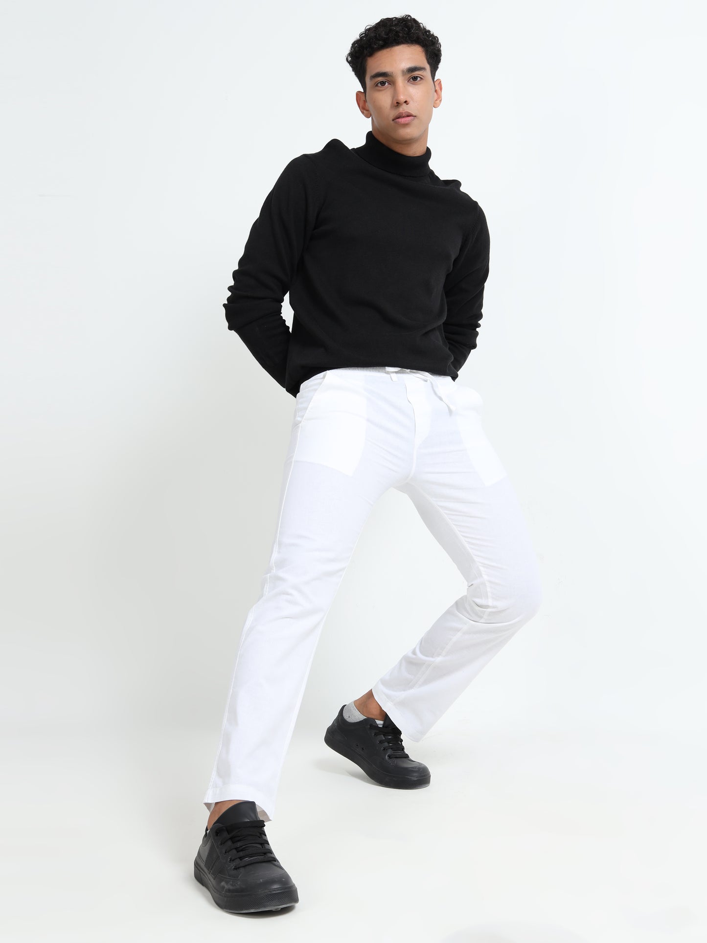 Mens Cotton Regular Fit White Linen Pants 