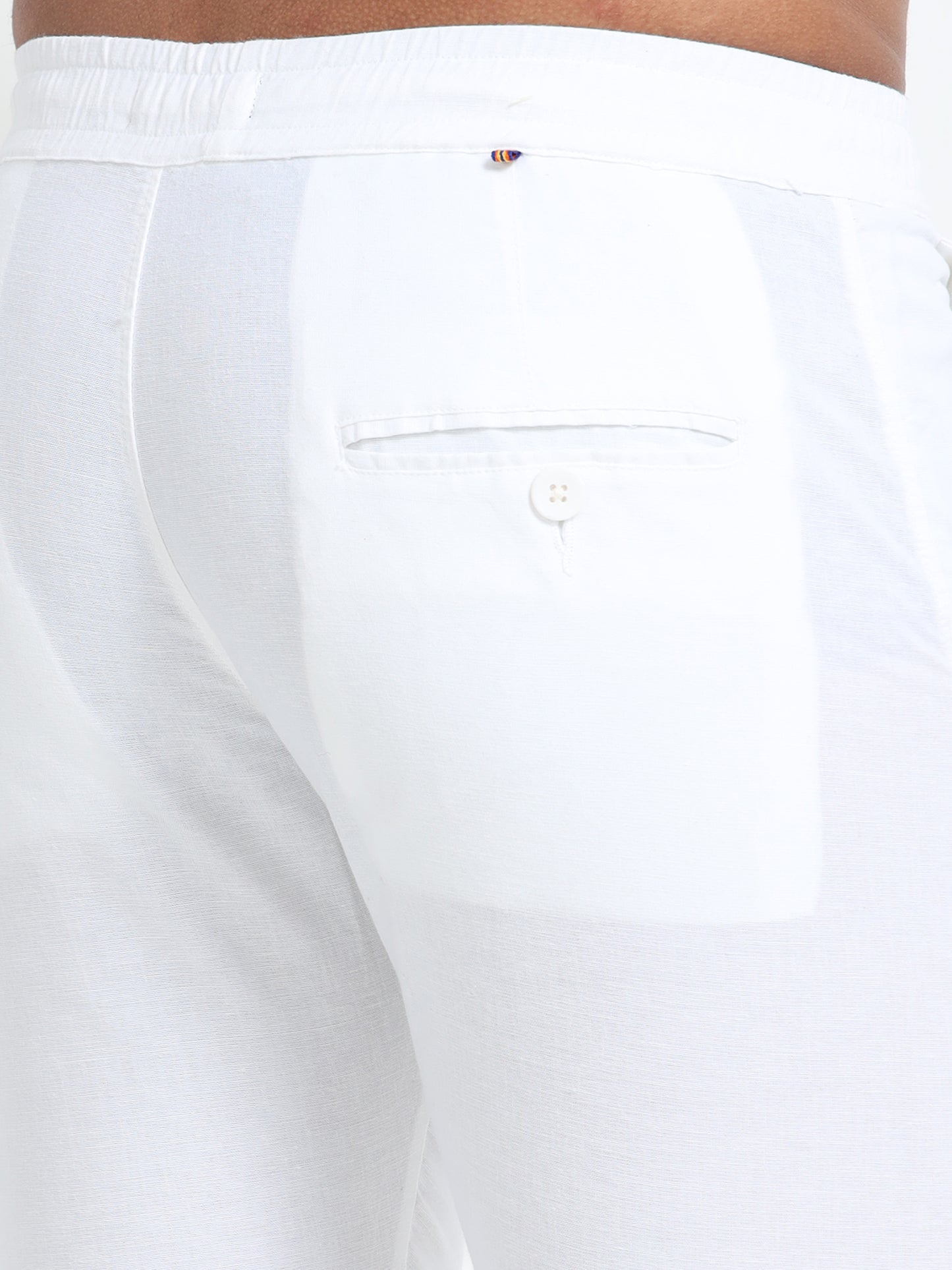 Mens Cotton Regular Fit White Linen Pants 