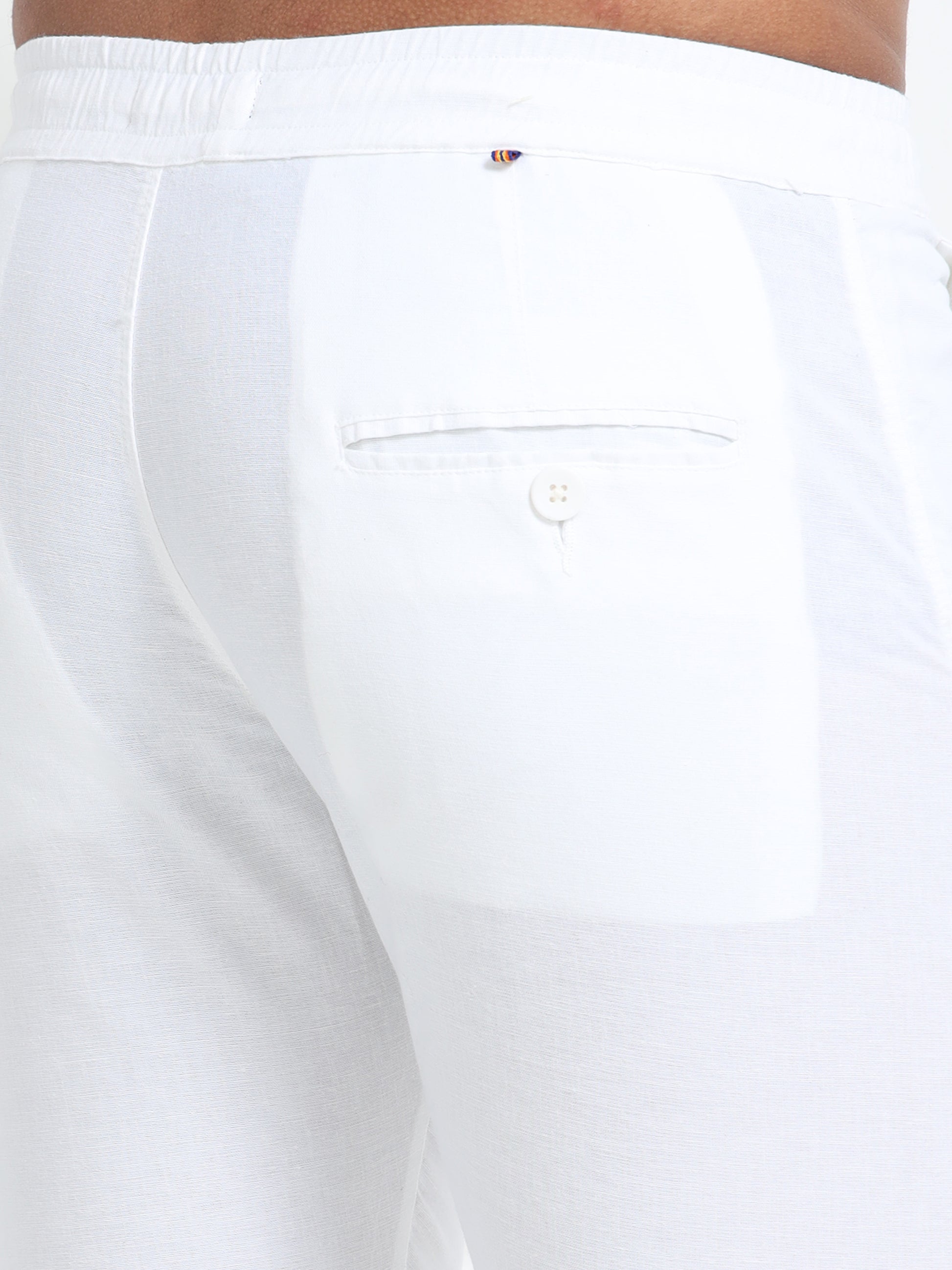 Mens Cotton Regular Fit White Linen Pants 