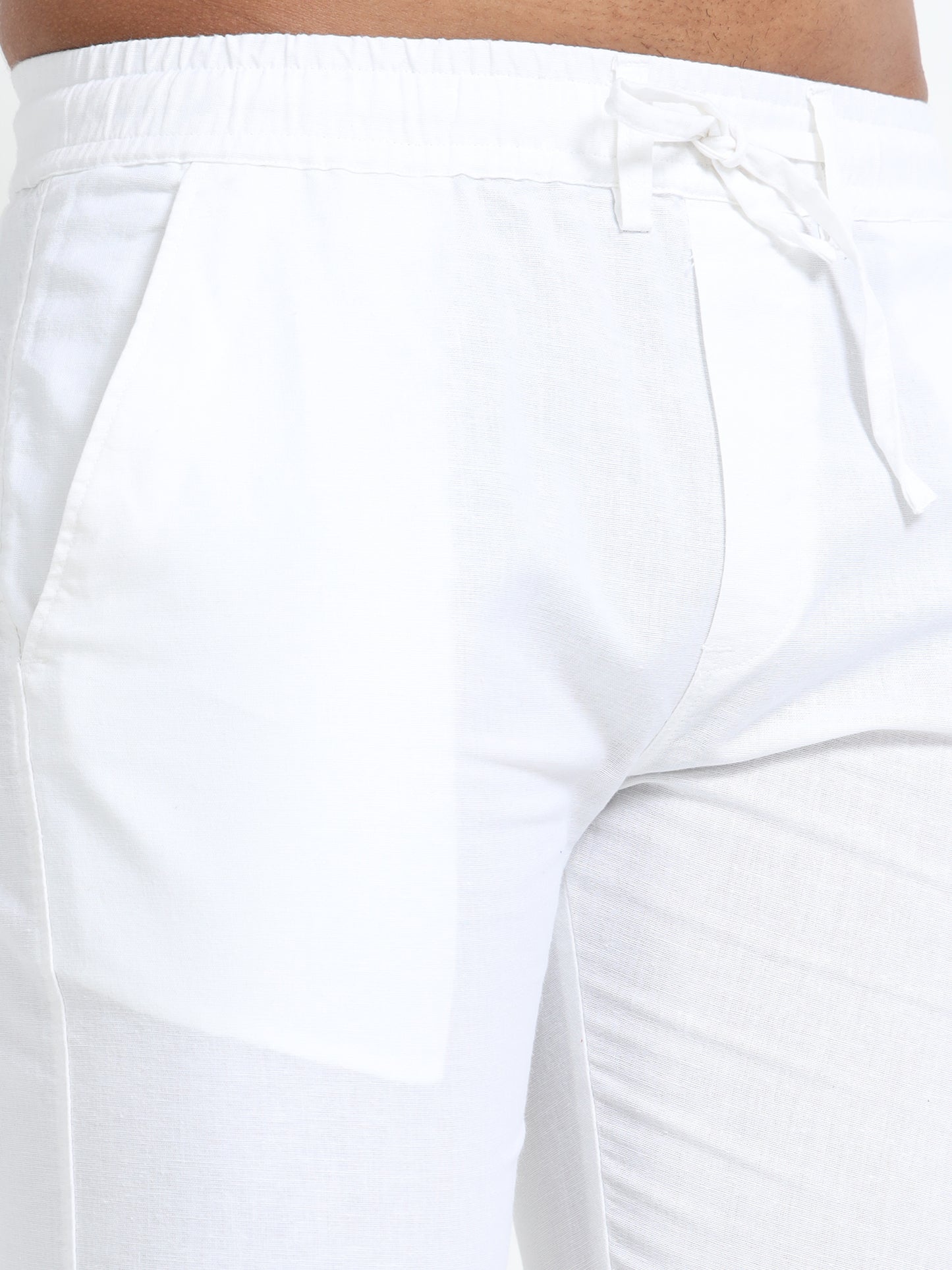 Mens Cotton Regular Fit White Linen Pants 