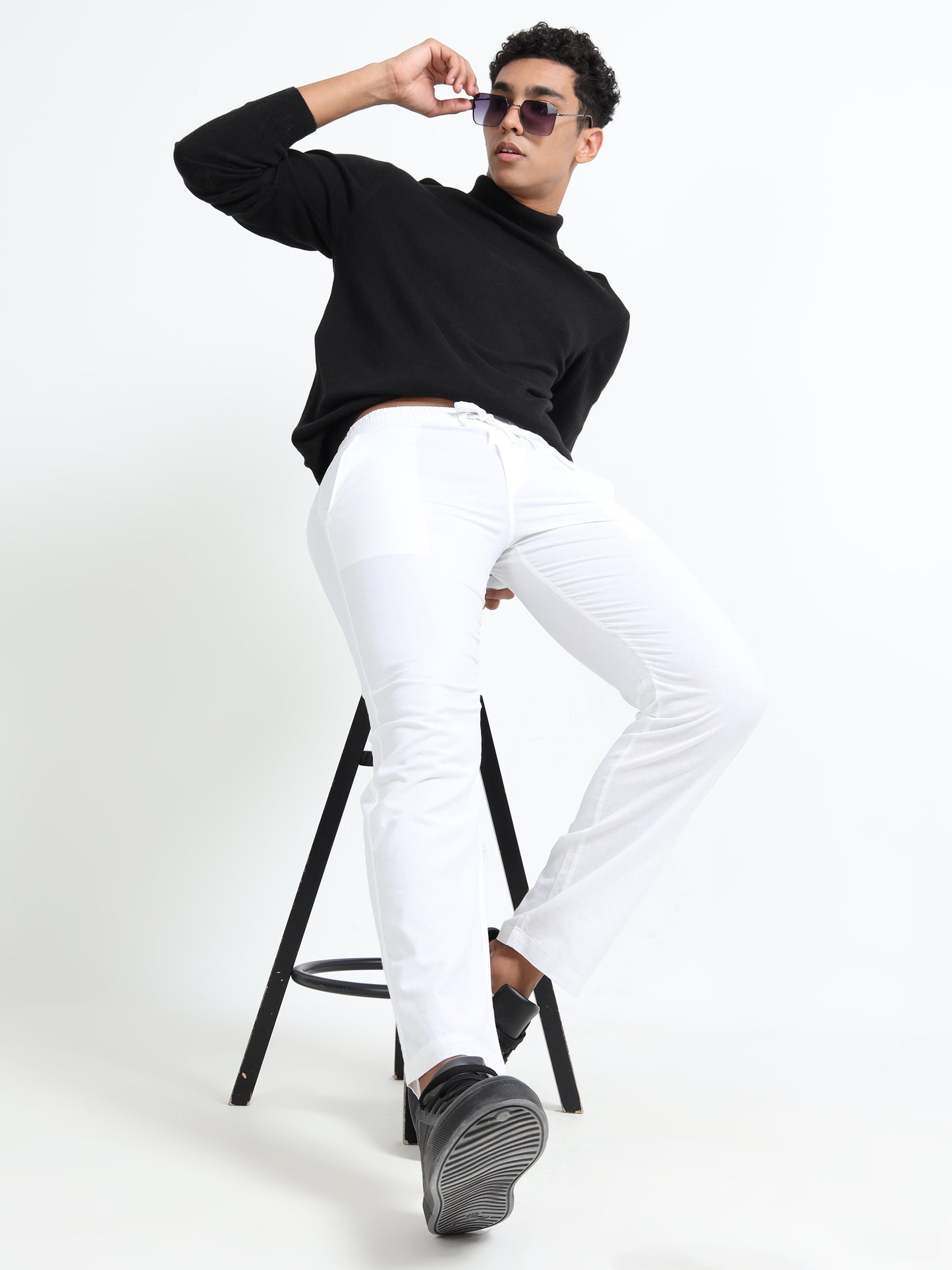 Mens Cotton Regular Fit White Linen Pants 