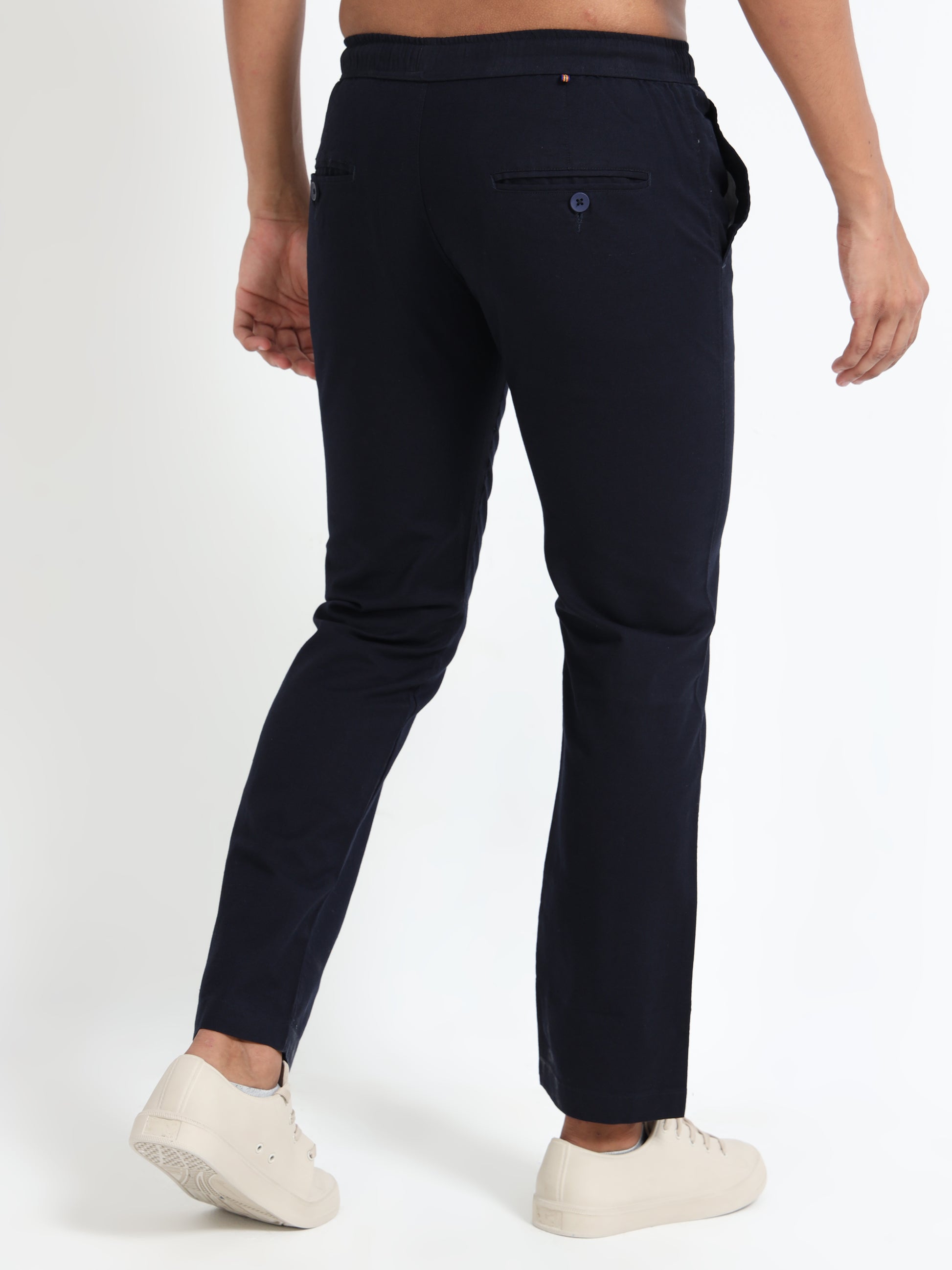 Mens Cotton Regular Navy Blue Linen Pants 