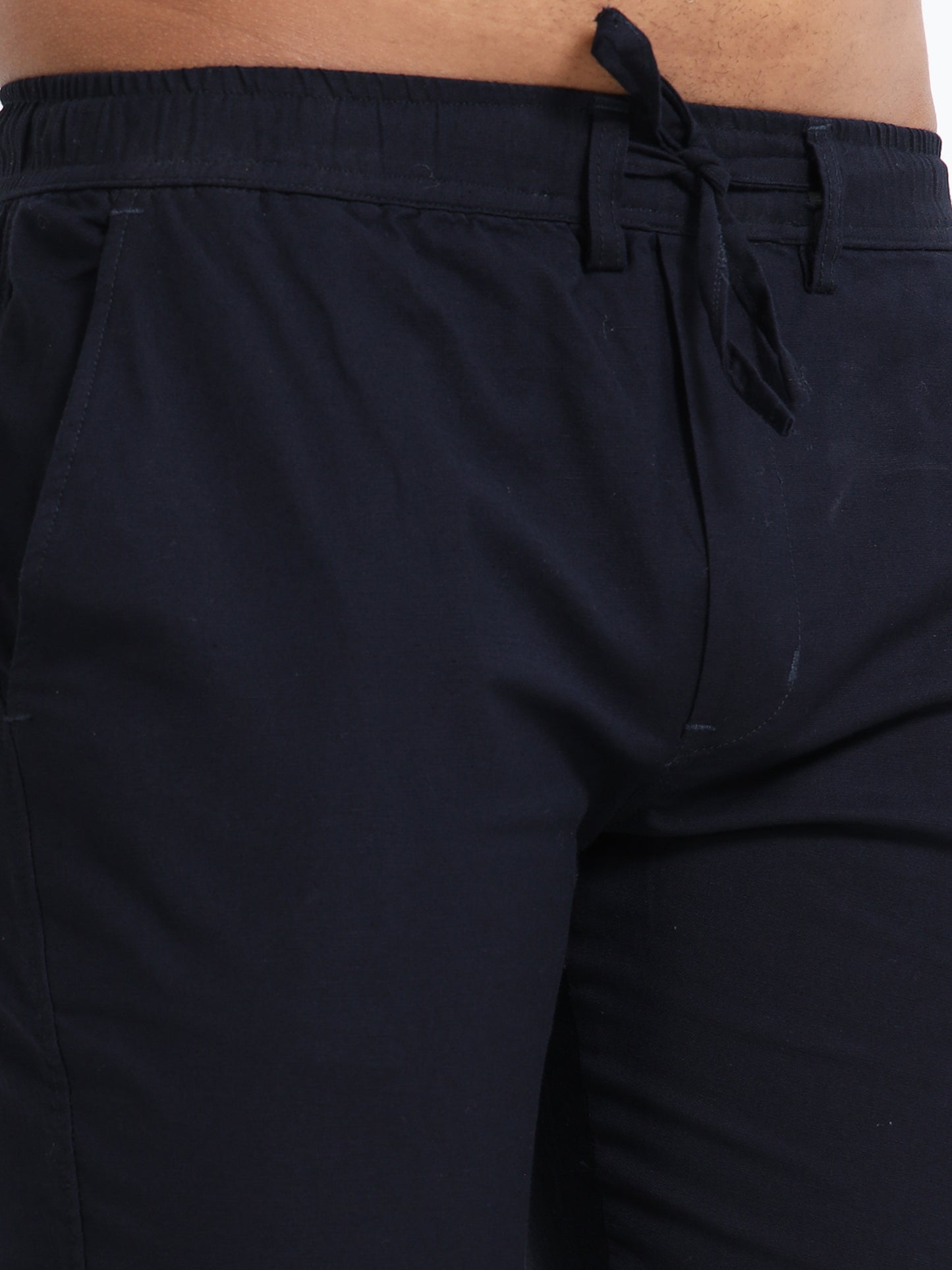Mens Cotton Regular Navy Blue Linen Pants 