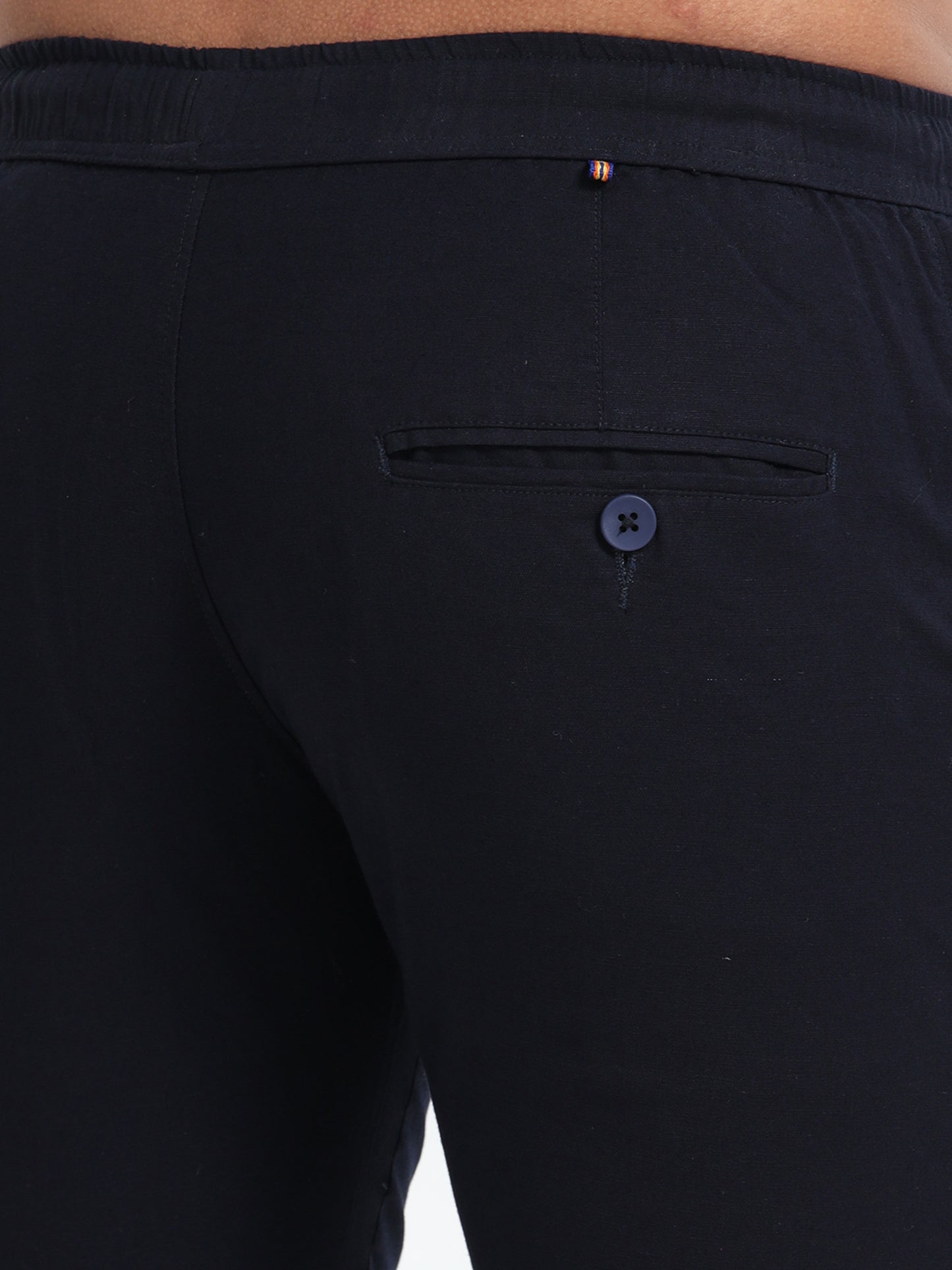 Mens Cotton Regular Navy Blue Linen Pants 