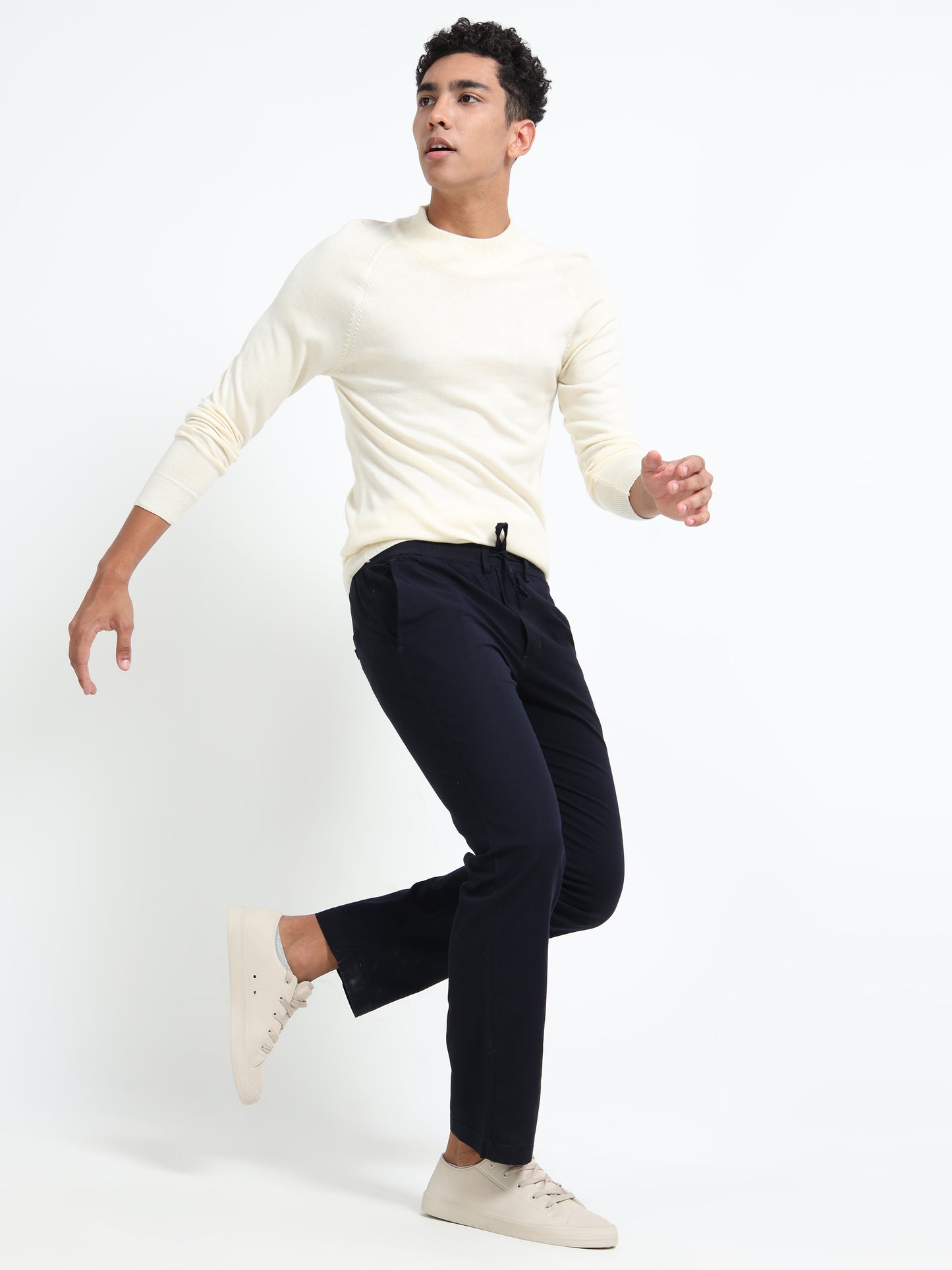 Mens Cotton Regular Navy Blue Linen Pants 