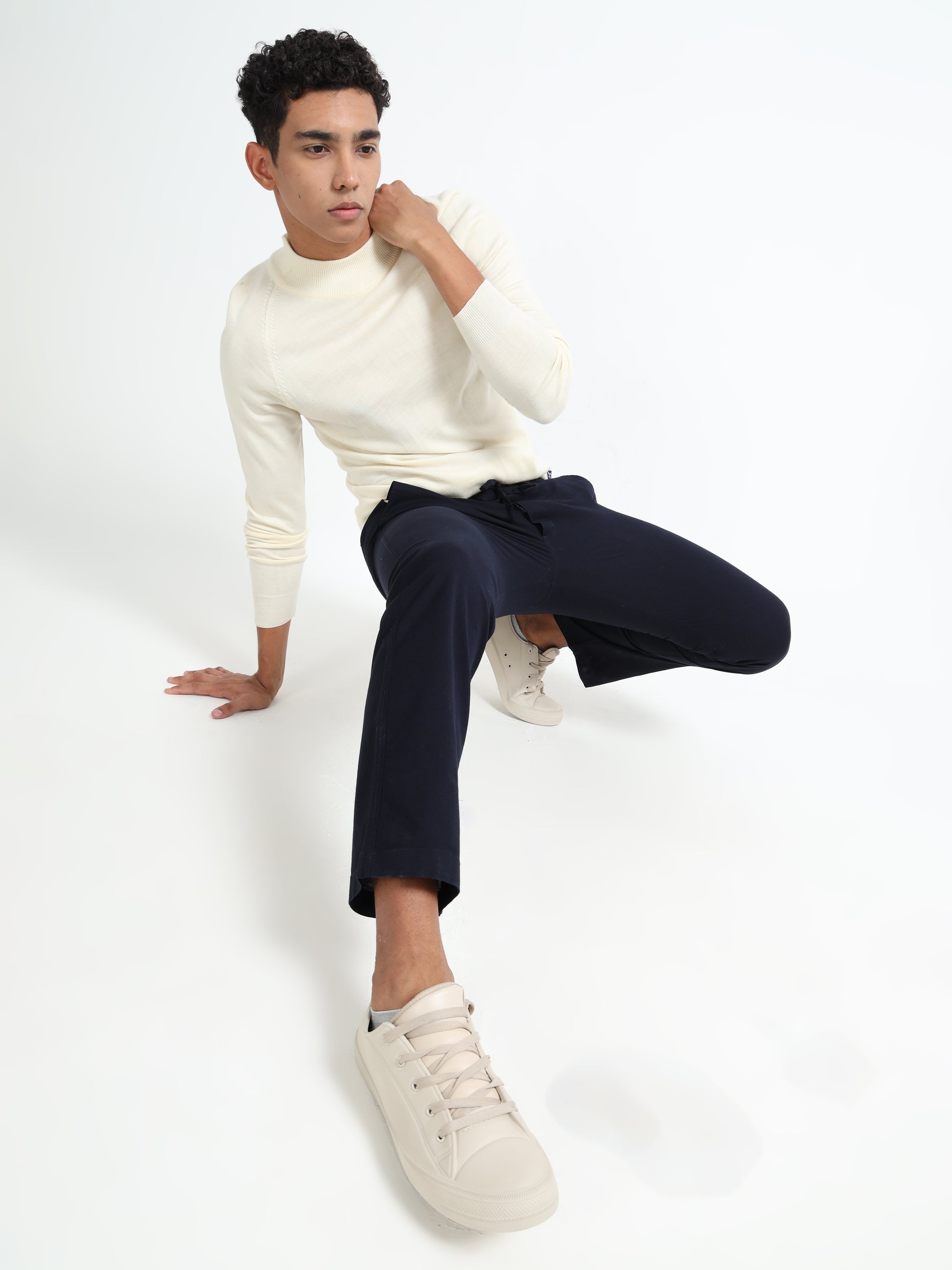 Mens Cotton Regular Navy Blue Linen Pants 