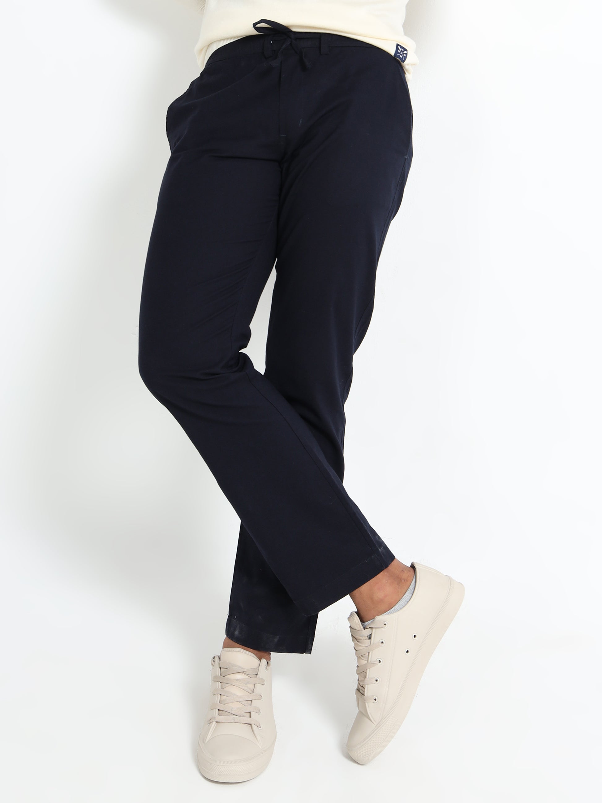Mens Cotton Regular Navy Blue Linen Pants 