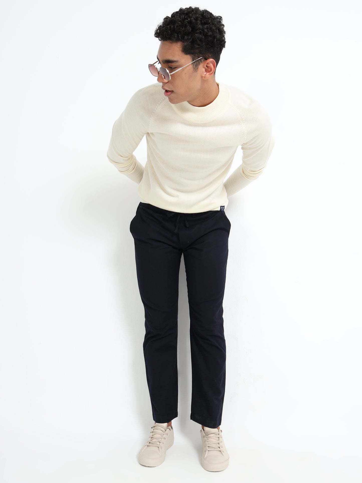 Mens Cotton Regular Navy Blue Linen Pants 
