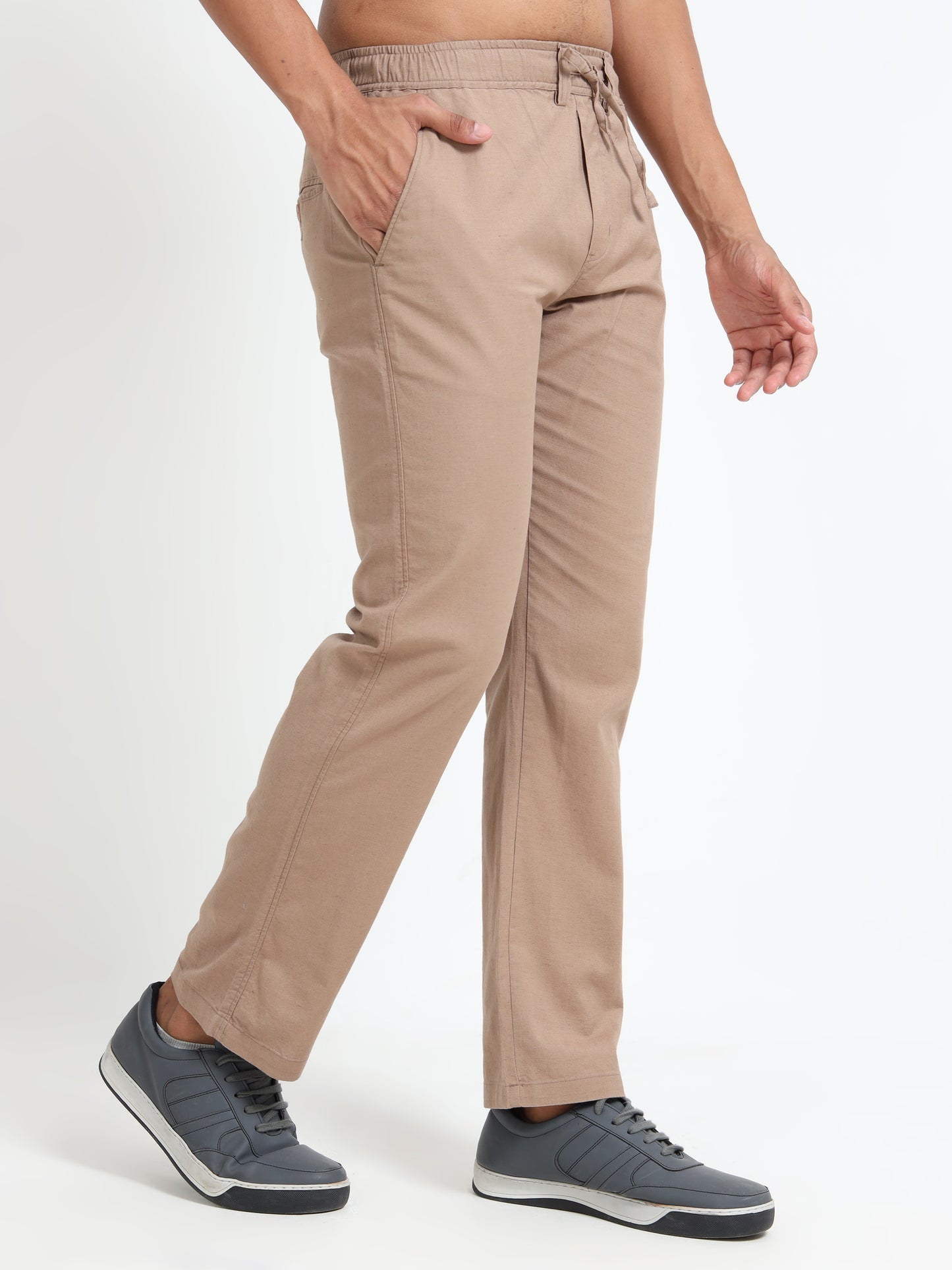 Mens Cotton Regular Fit Beige Pants