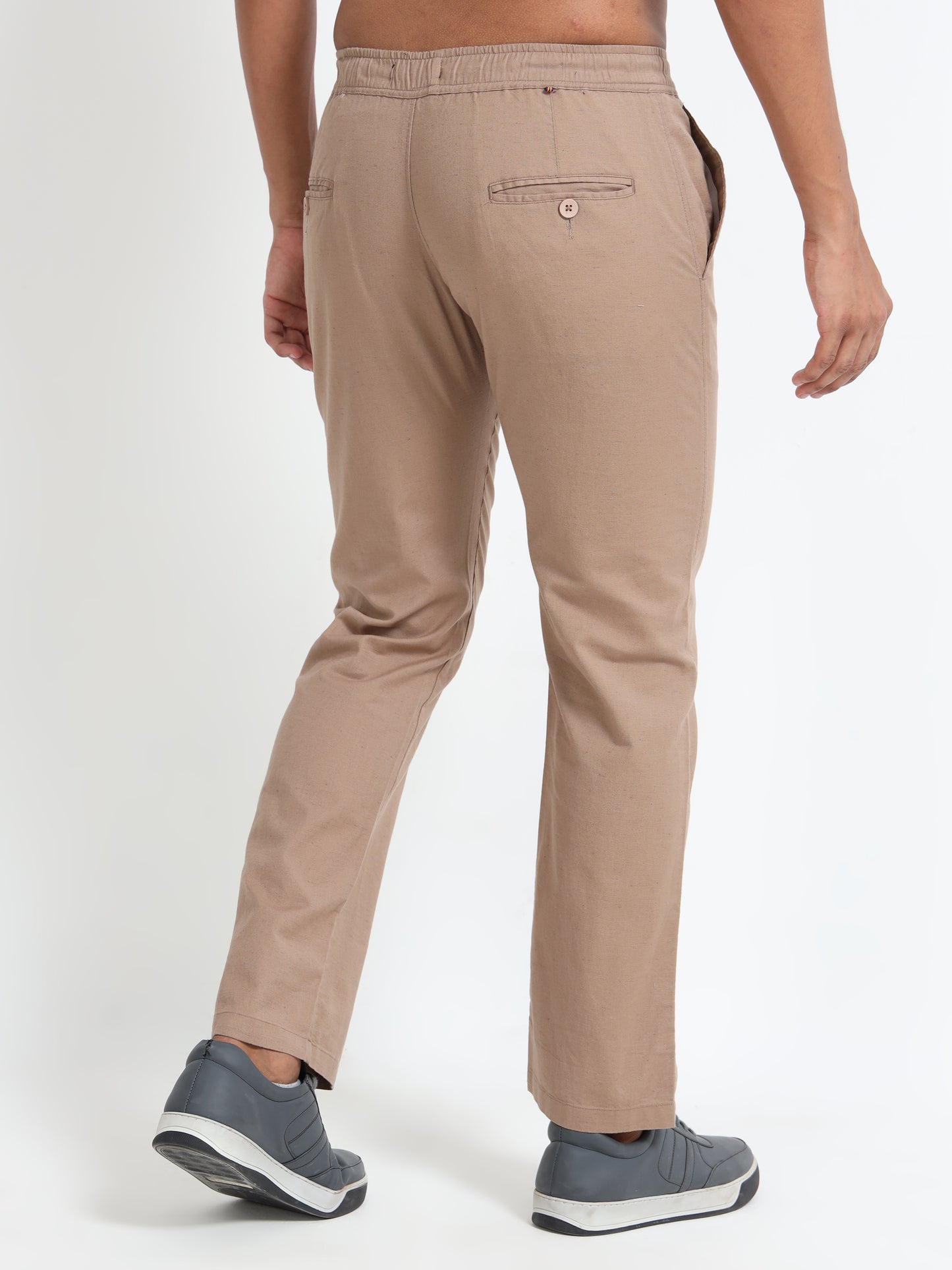 Mens Cotton Regular Fit Beige Pants