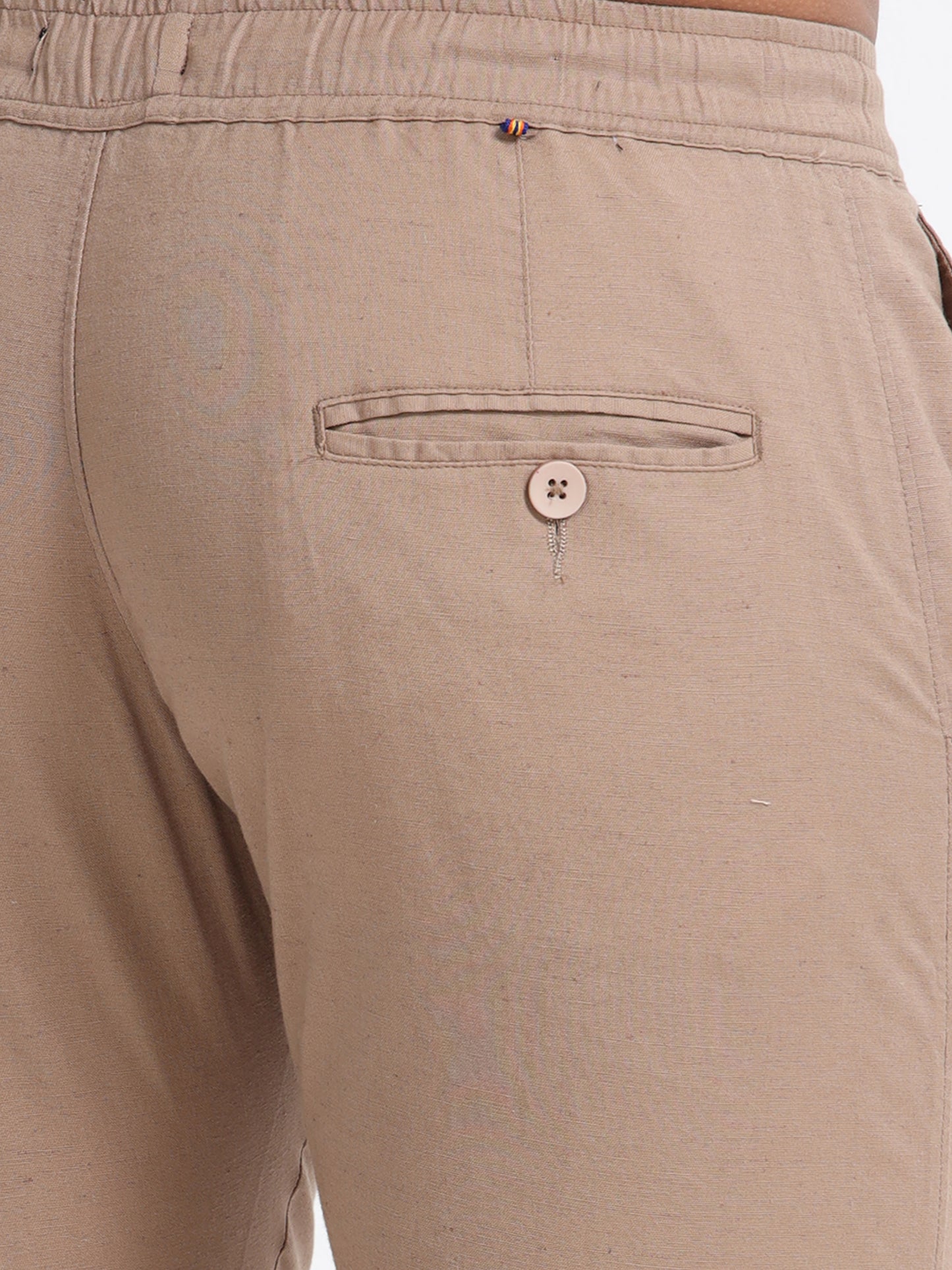 Mens Cotton Regular Fit Beige Pants