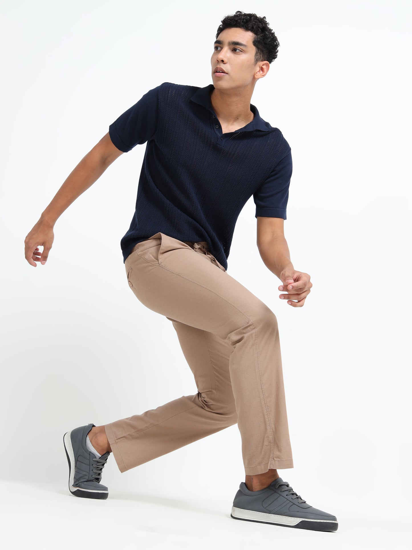 Mens Cotton Regular Fit Beige Pants