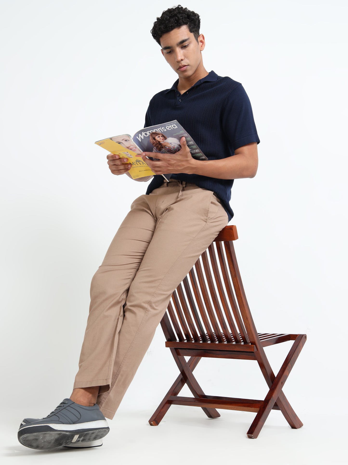 Mens Cotton Regular Fit Beige Pants
