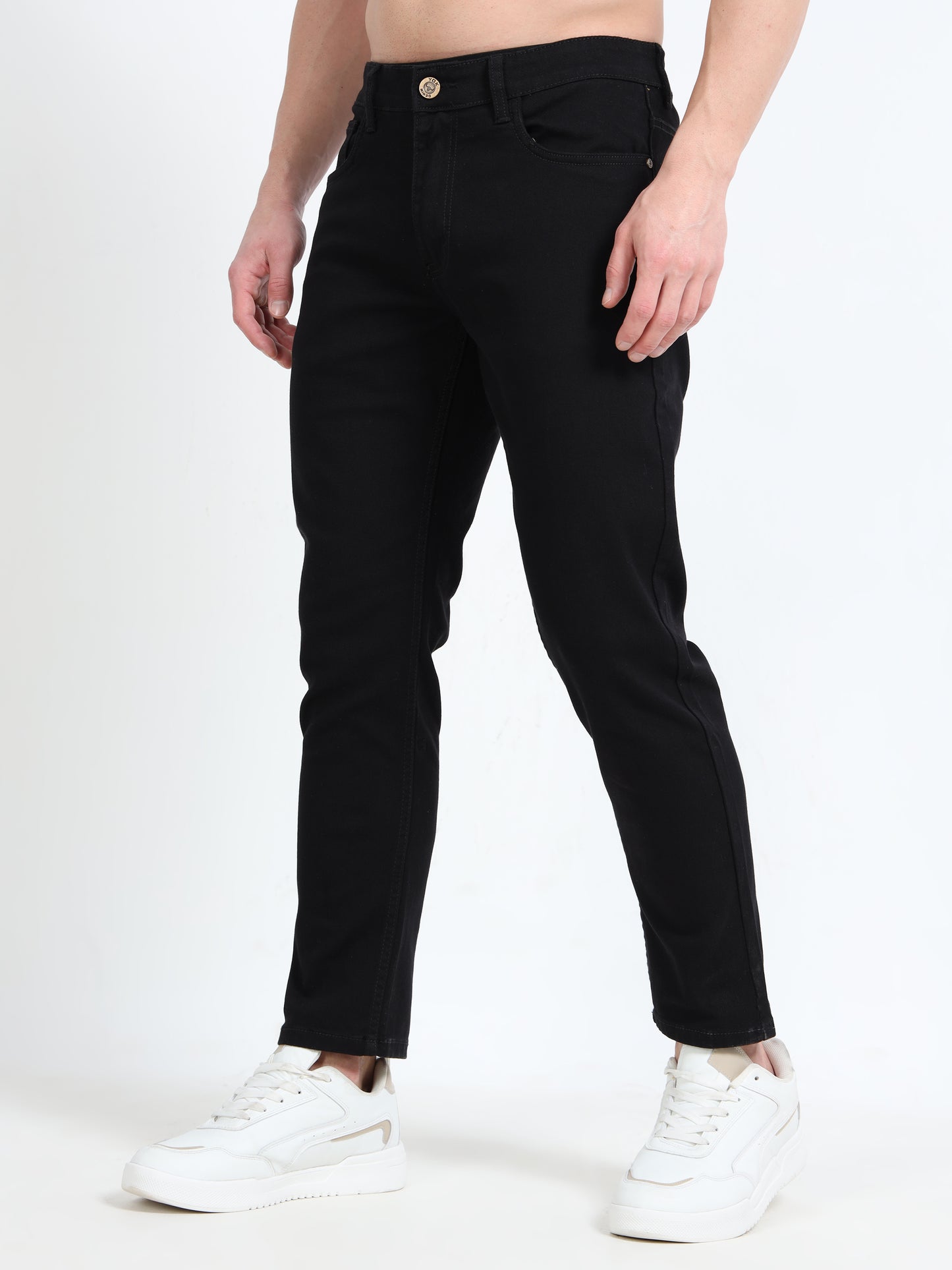 Solid Mid-Rise Black Ankle Fit Jeans for Men