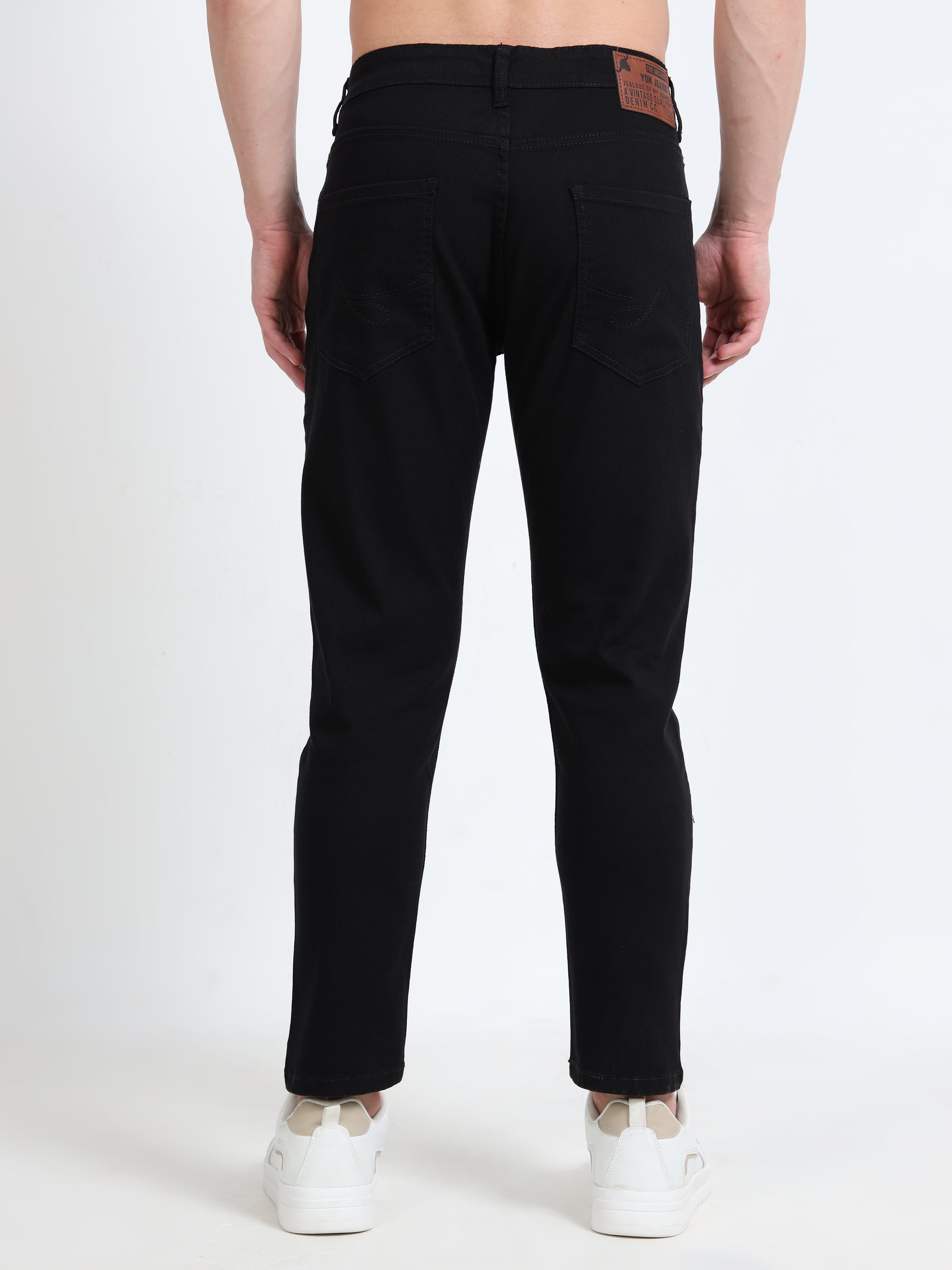 Solid Mid-Rise Black Ankle Fit Jeans for Men