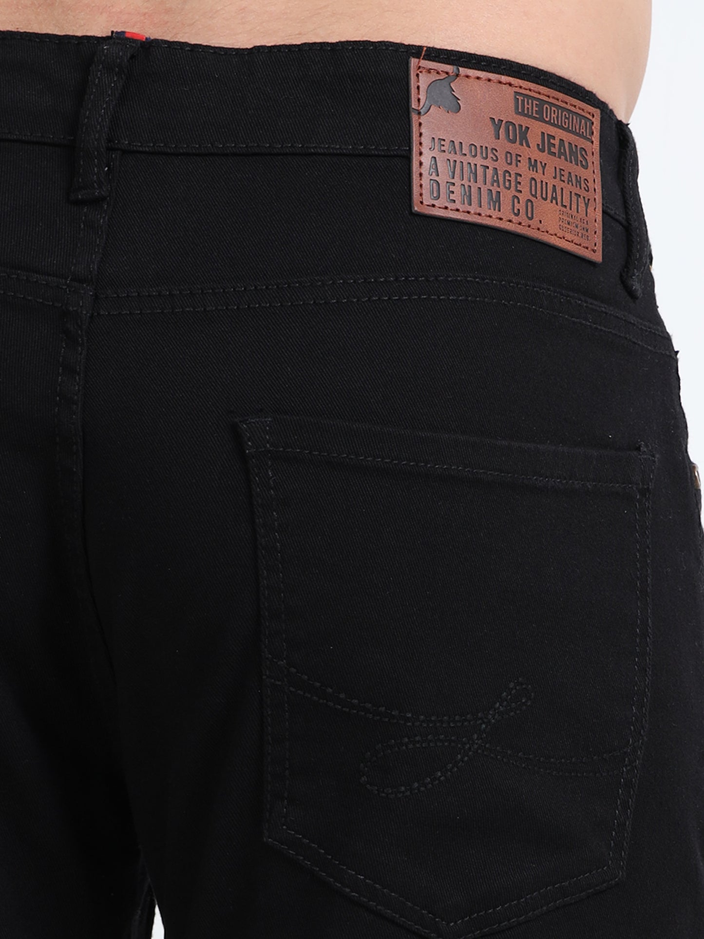 Solid Mid-Rise Black Ankle Fit Jeans for Men