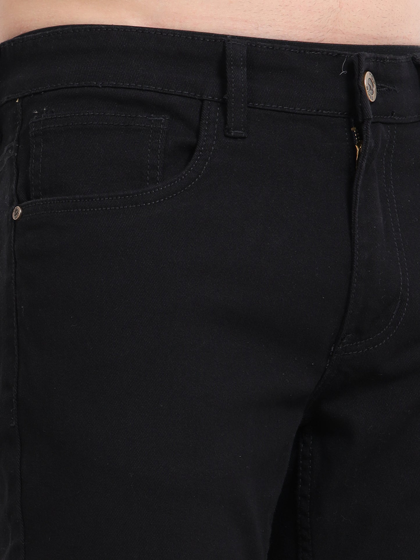 Solid Mid-Rise Black Ankle Fit Jeans for Men
