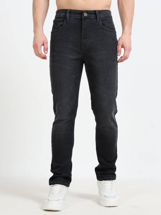 Solid Mid-Rise Faded Black Ankle Length Jeans for Men