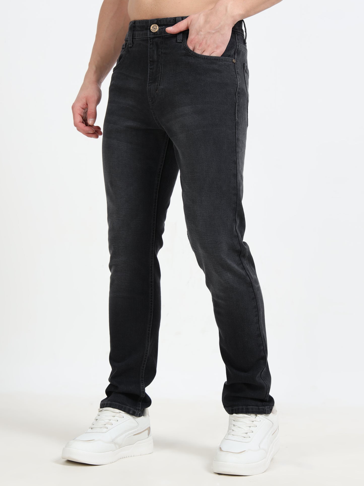 Solid Mid-Rise Faded Black Ankle Length Jeans for Men