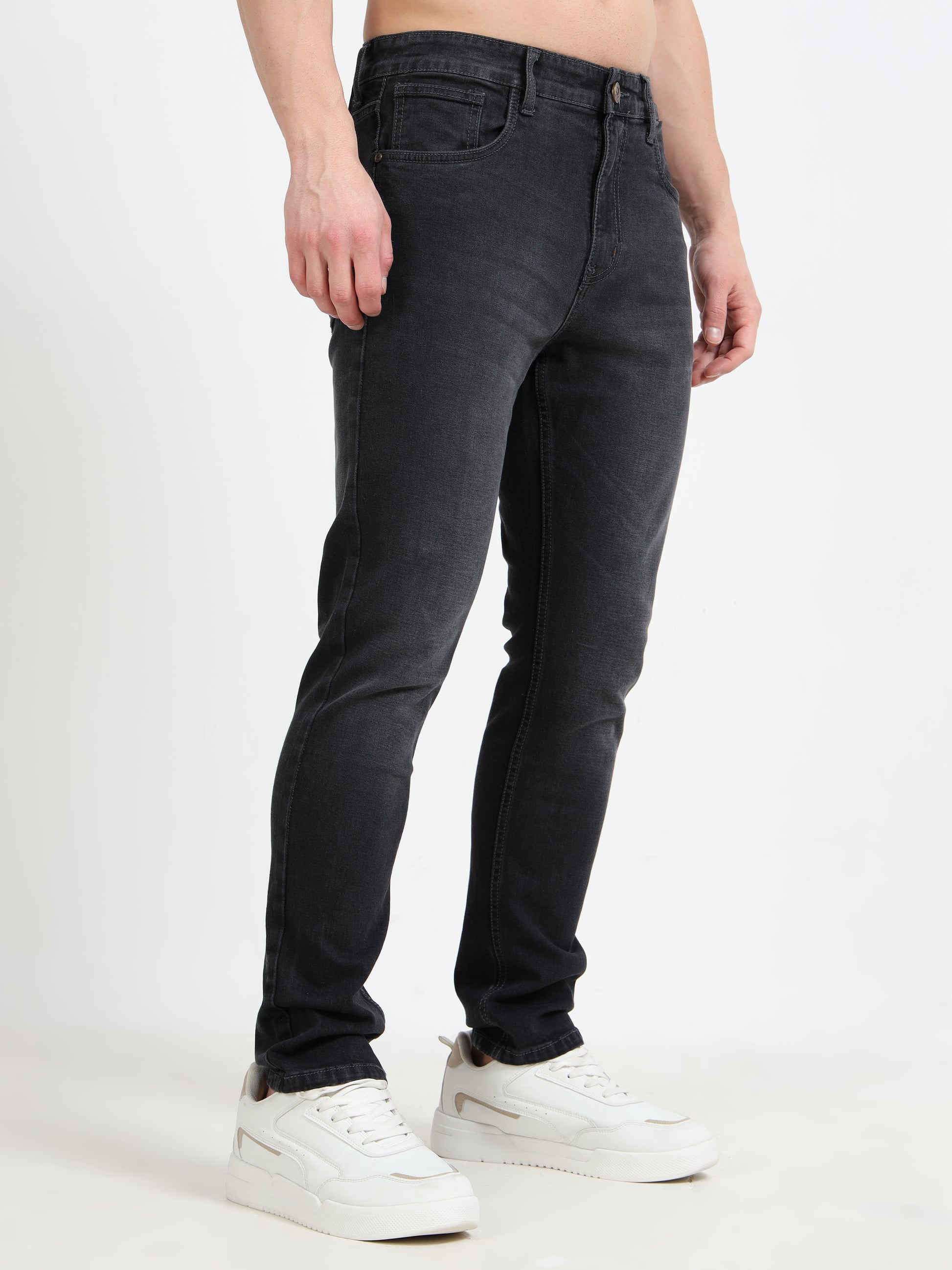 Solid Mid-Rise Faded Black Ankle Length Jeans for Men