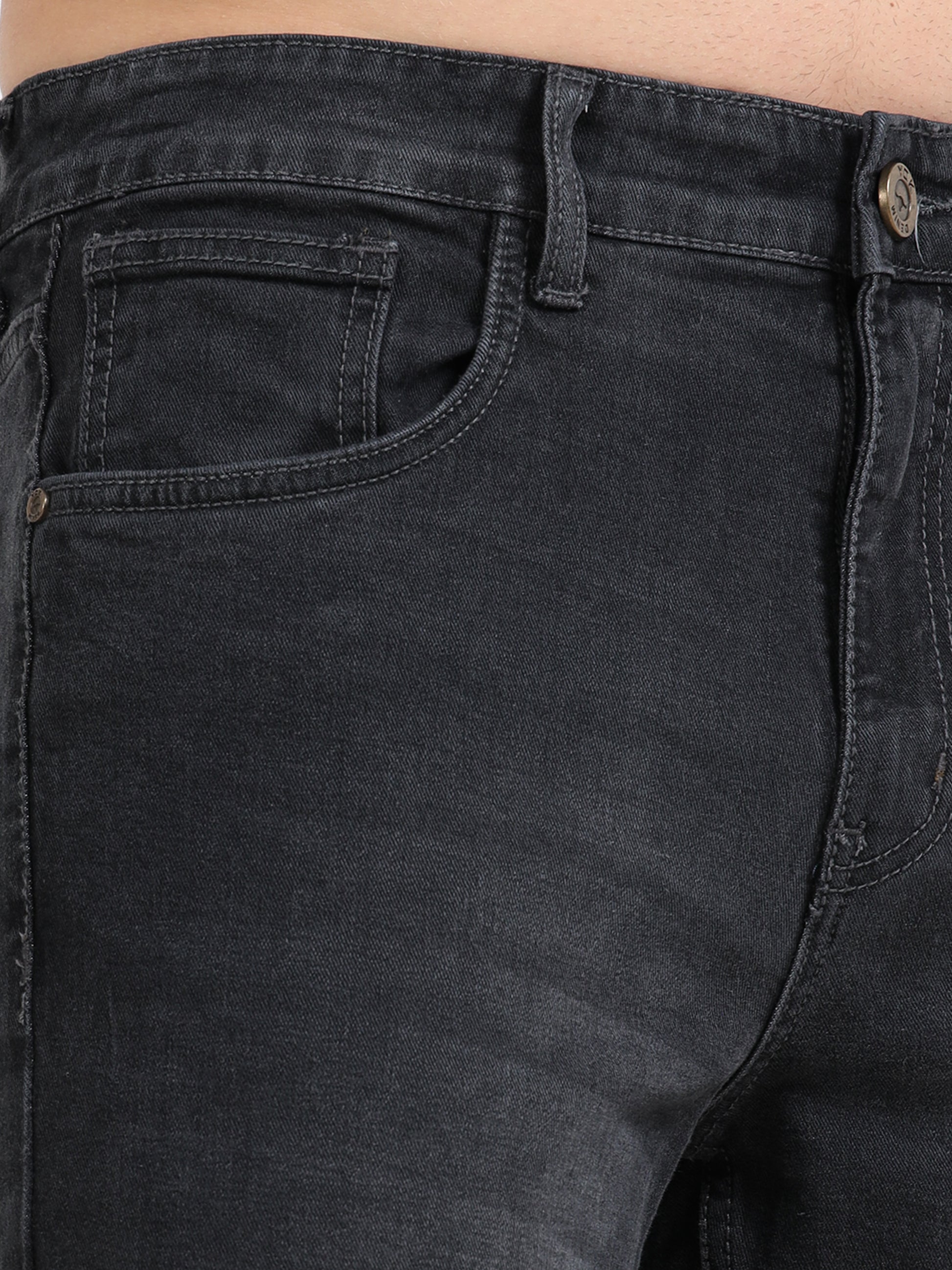 Solid Mid-Rise Faded Black Ankle Length Jeans for Men
