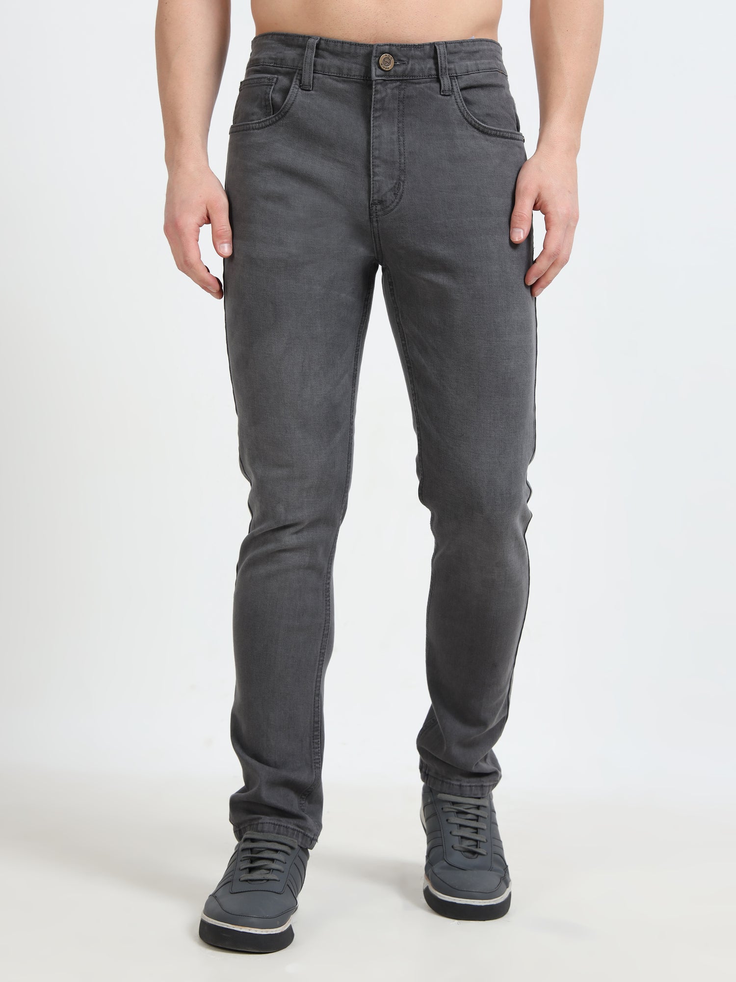 Solid Mid-Rise Grey Black Ankle Fit Jeans for Men Jeans