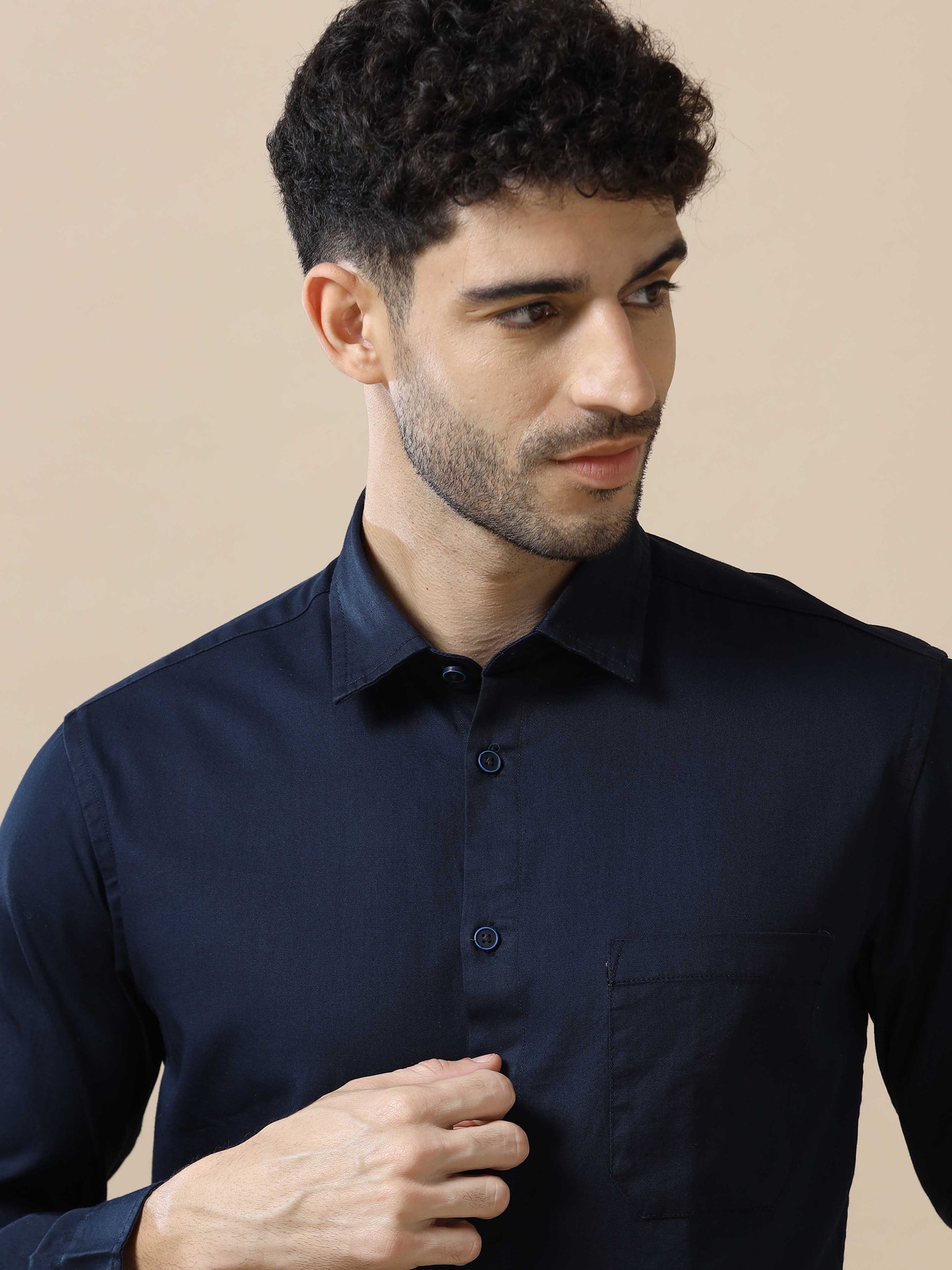 Buy Navy Blue Formal Shirt for Men In India YOK - Main Image