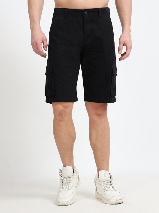 Regular Fit Men's Black Cargo shorts