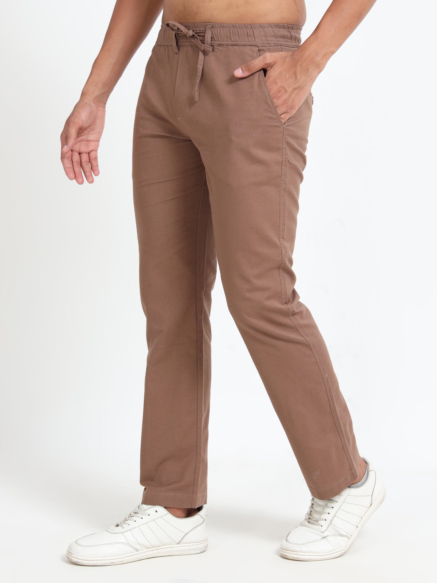 Cotton Regular Fit Brown Linen Pants for Men