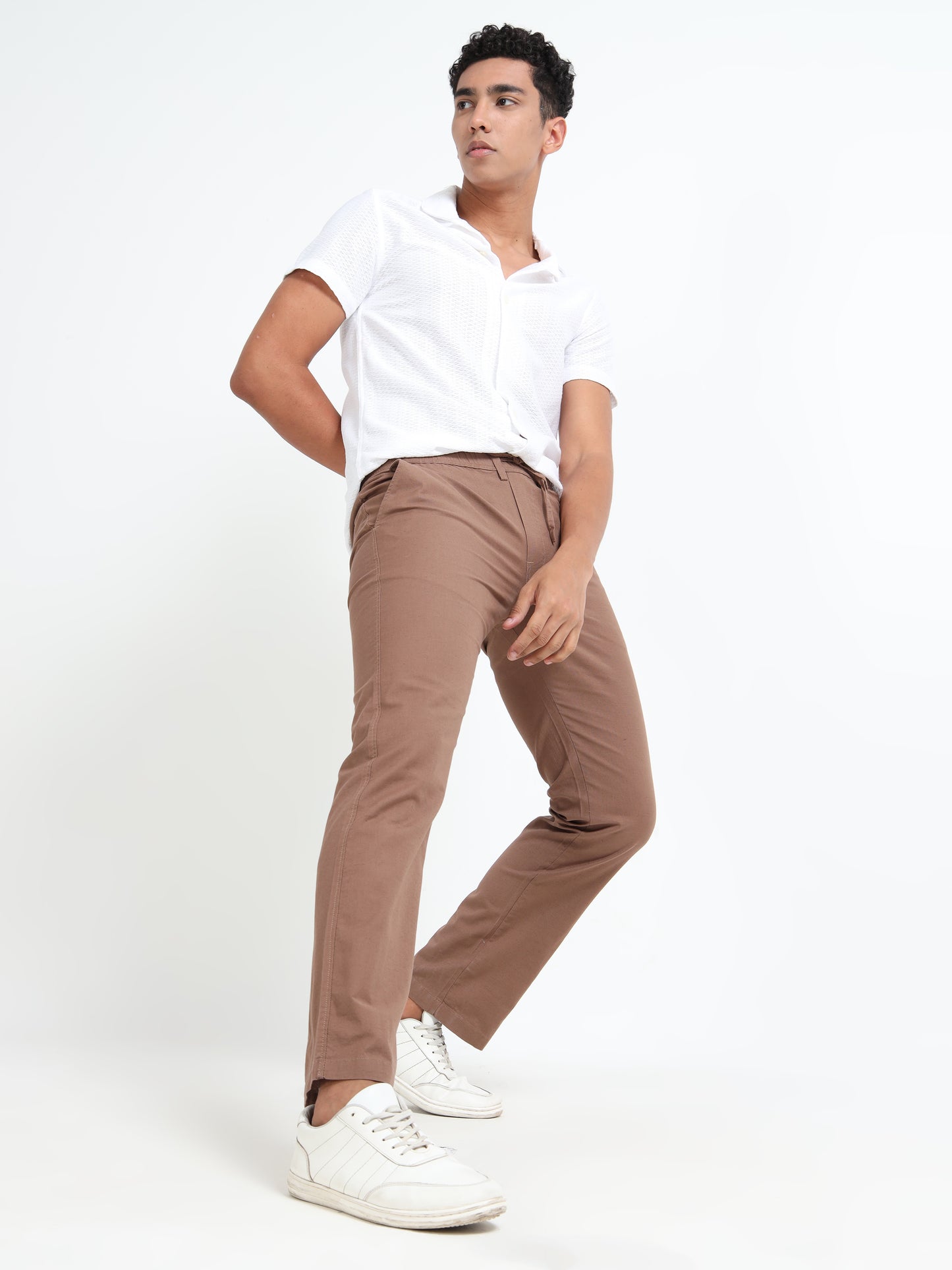 Cotton Regular Fit Brown Linen Pants for Men