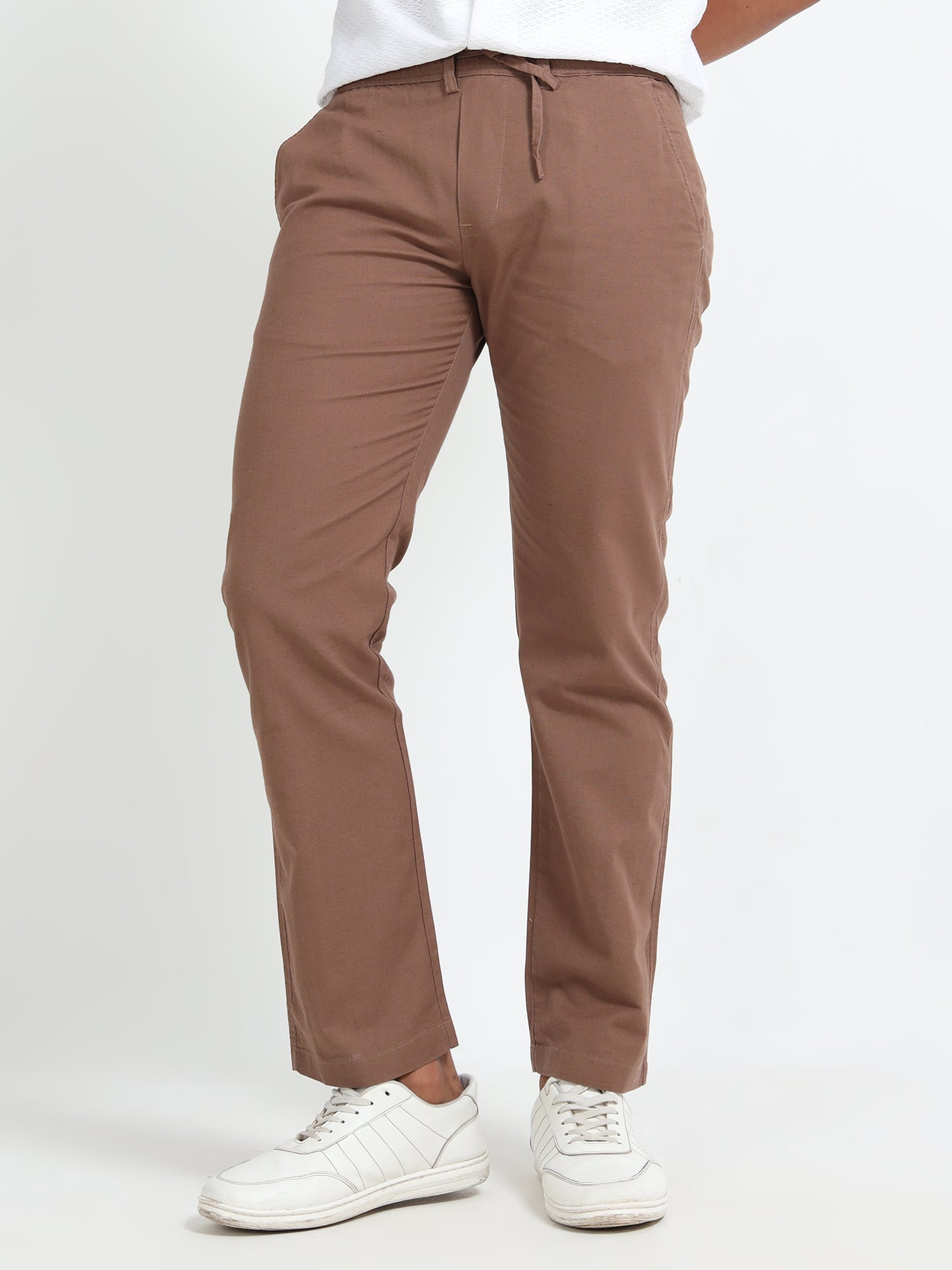 Cotton Regular Fit Brown Linen Pants for Men