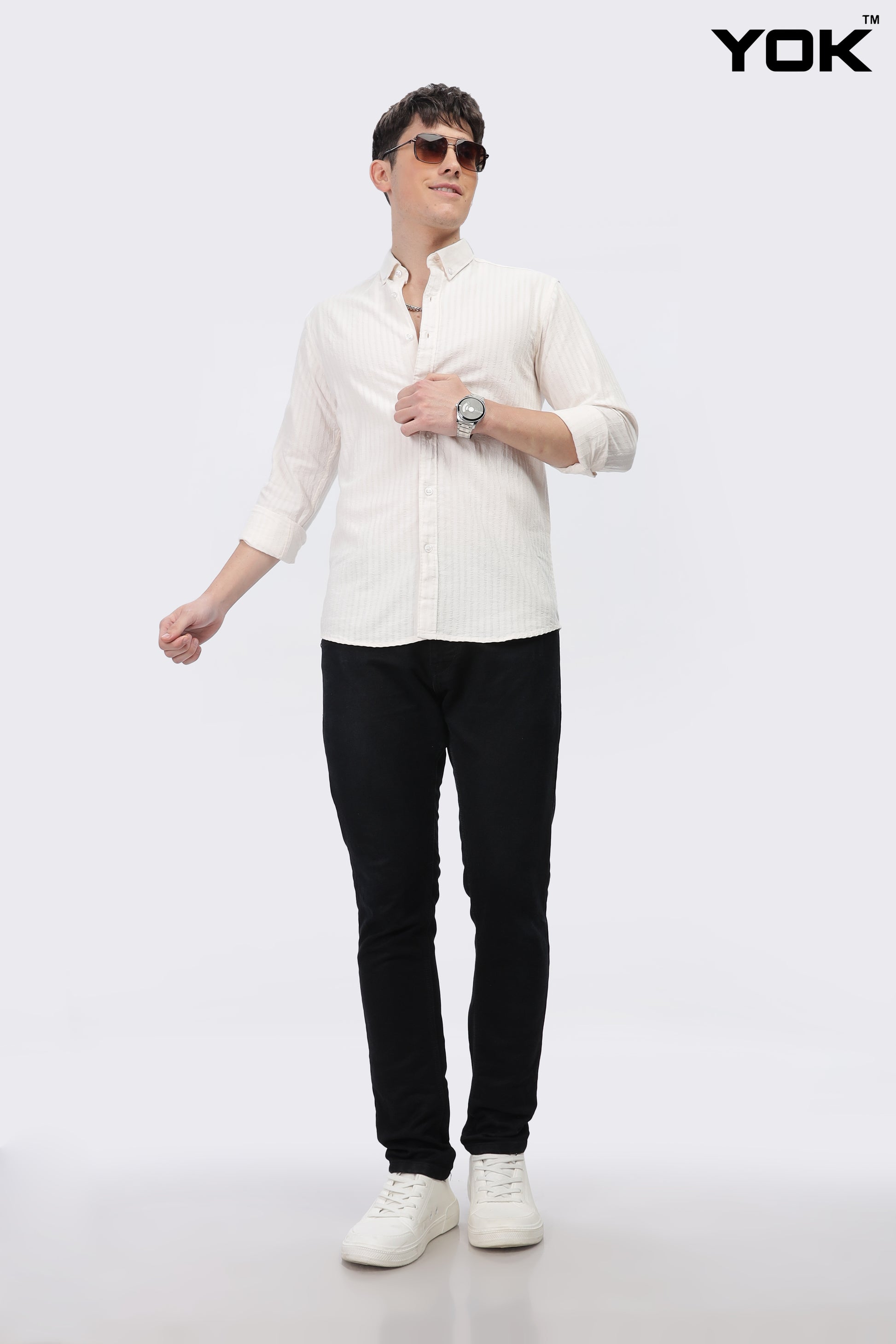 White Striped Shirt Men