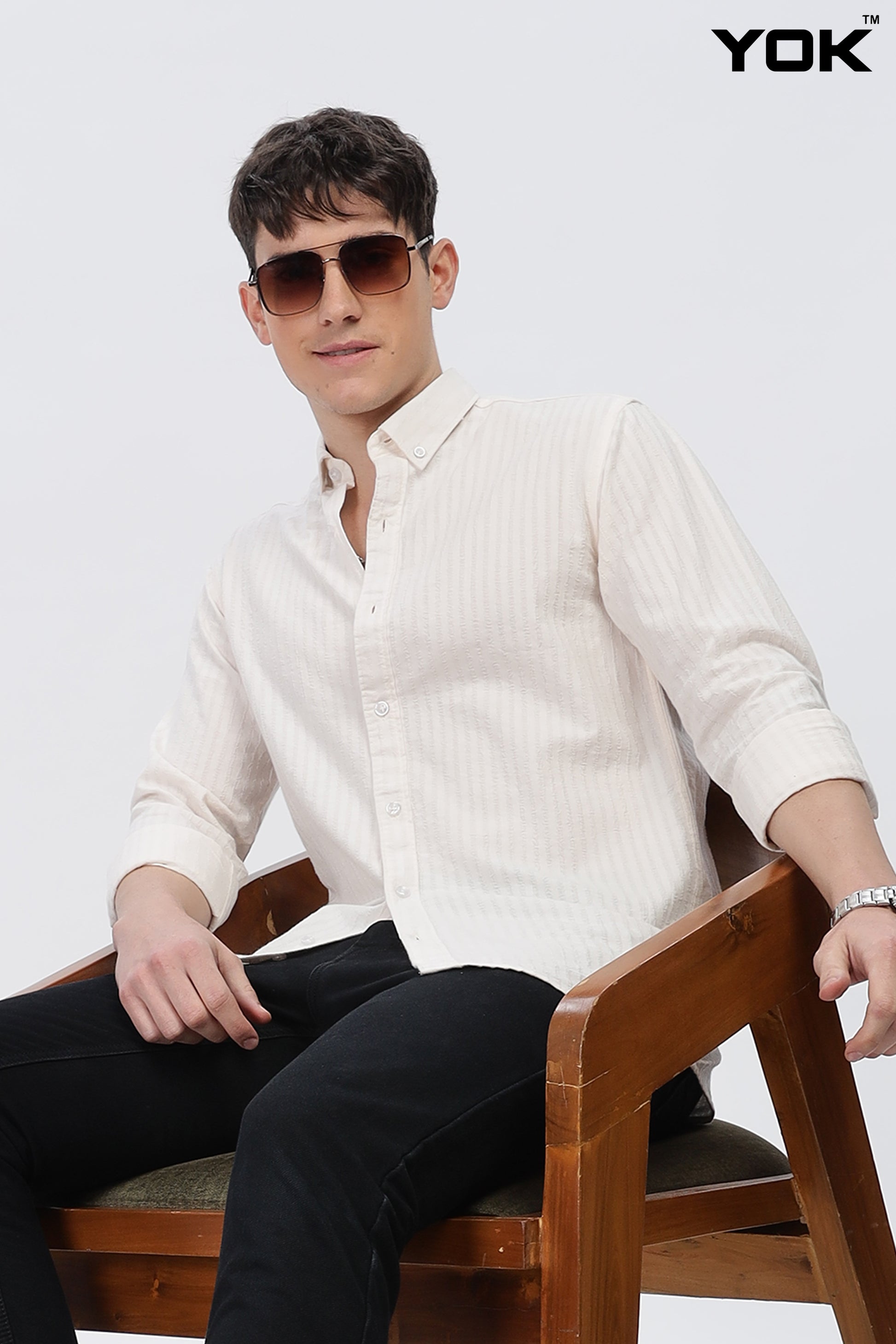 White Striped Shirt Men