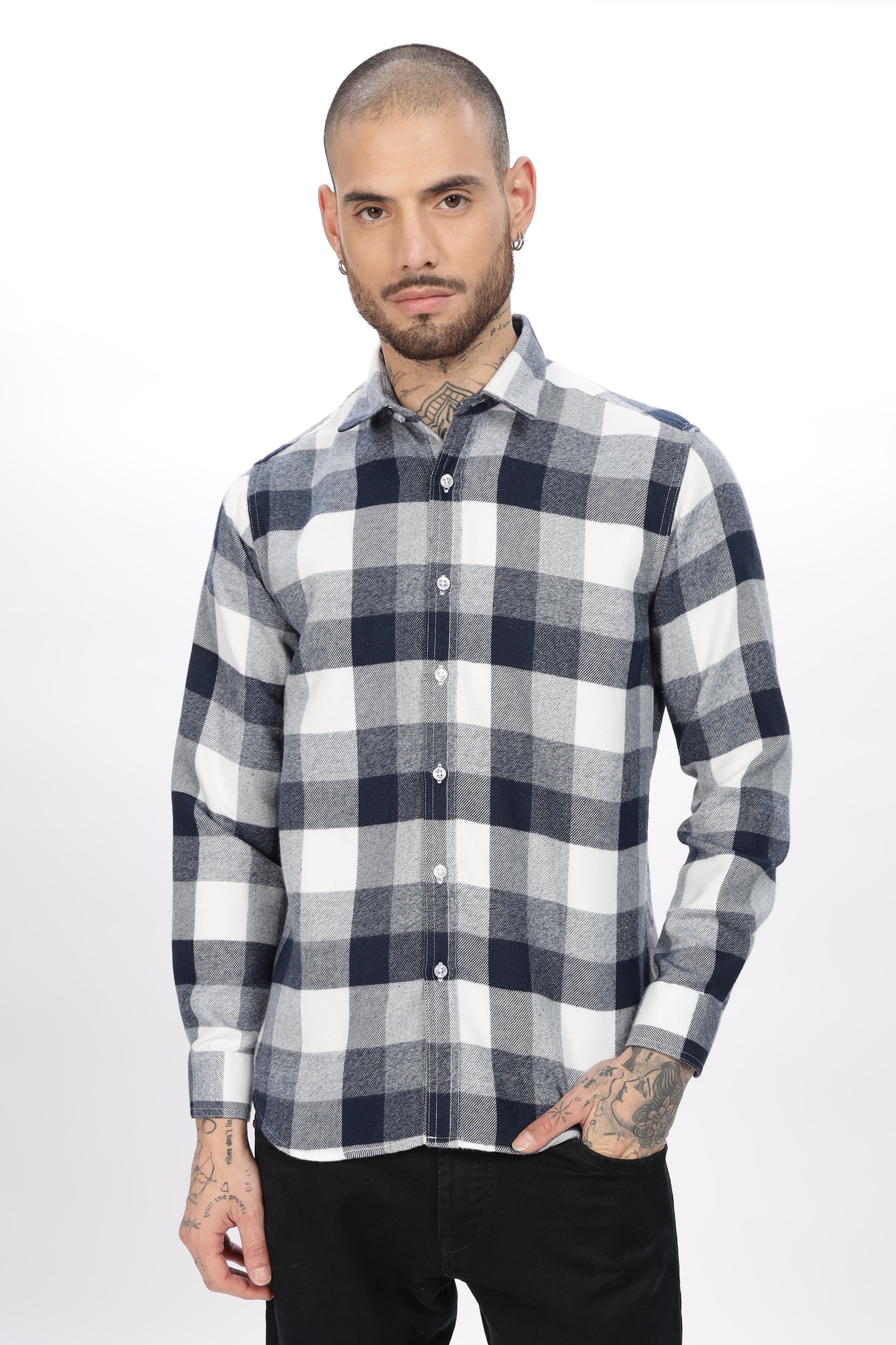 Tealish Blue White Check Shirt for Men