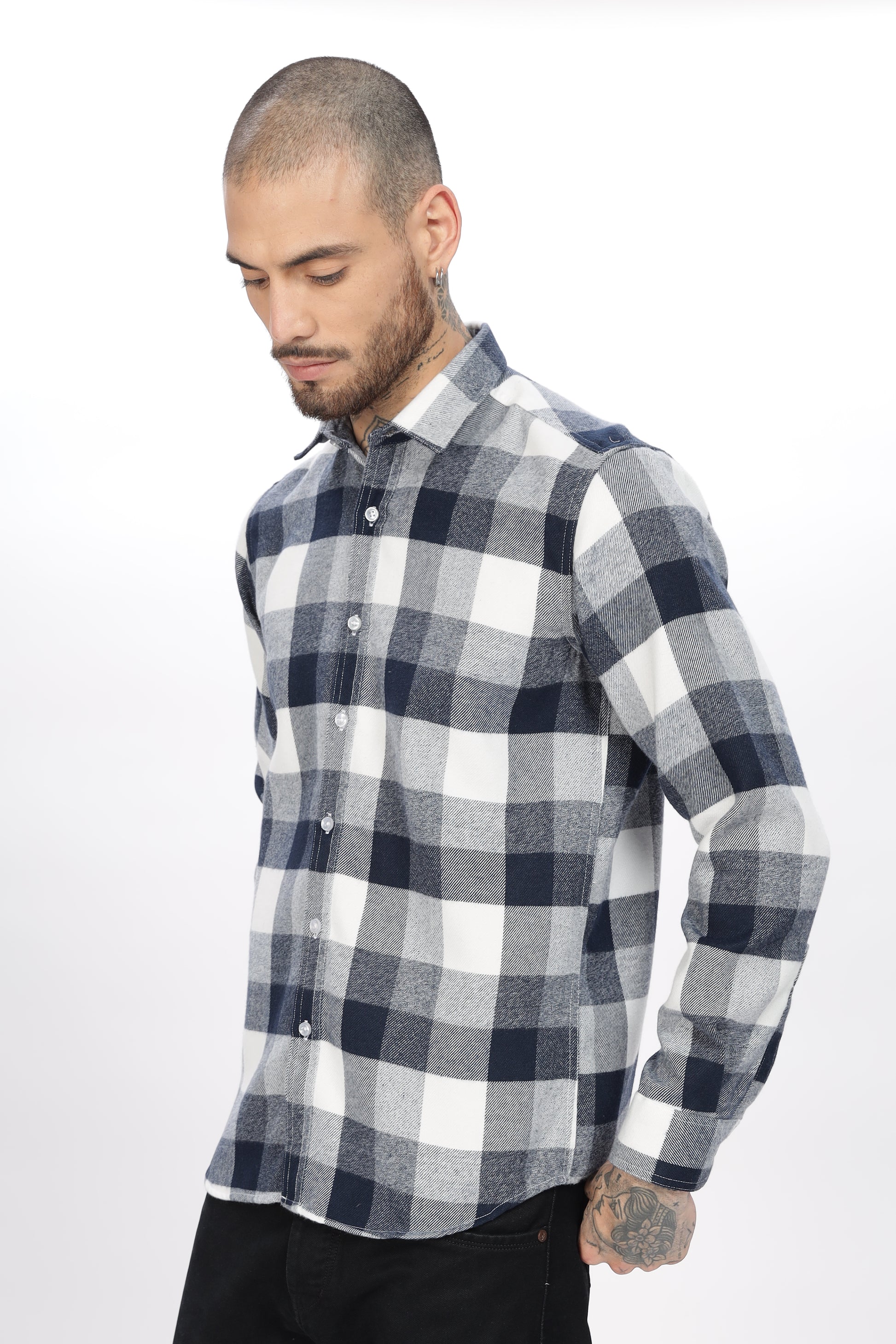 Tealish Blue White Check Shirt for Men