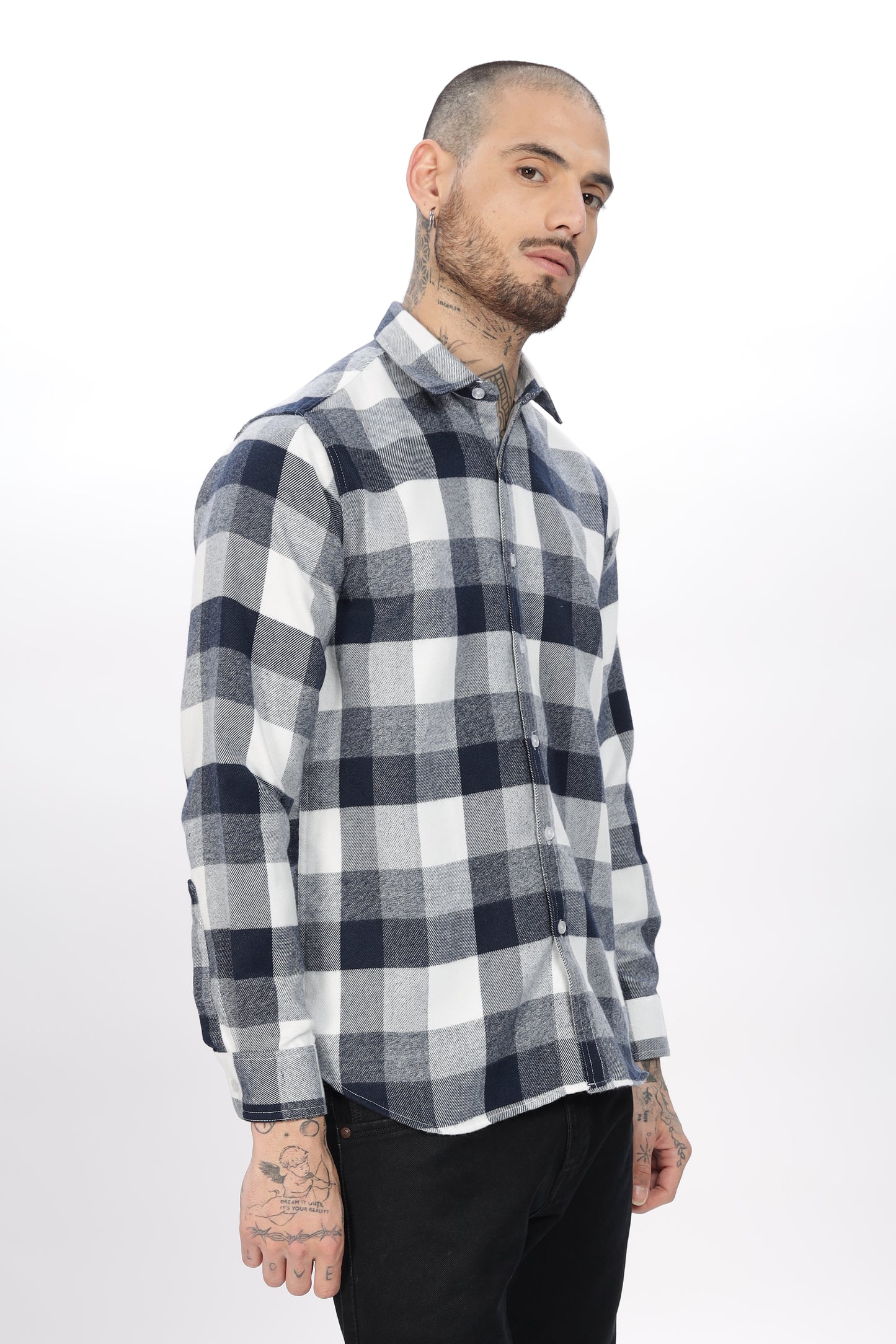 Tealish Blue White Check Shirt for Men