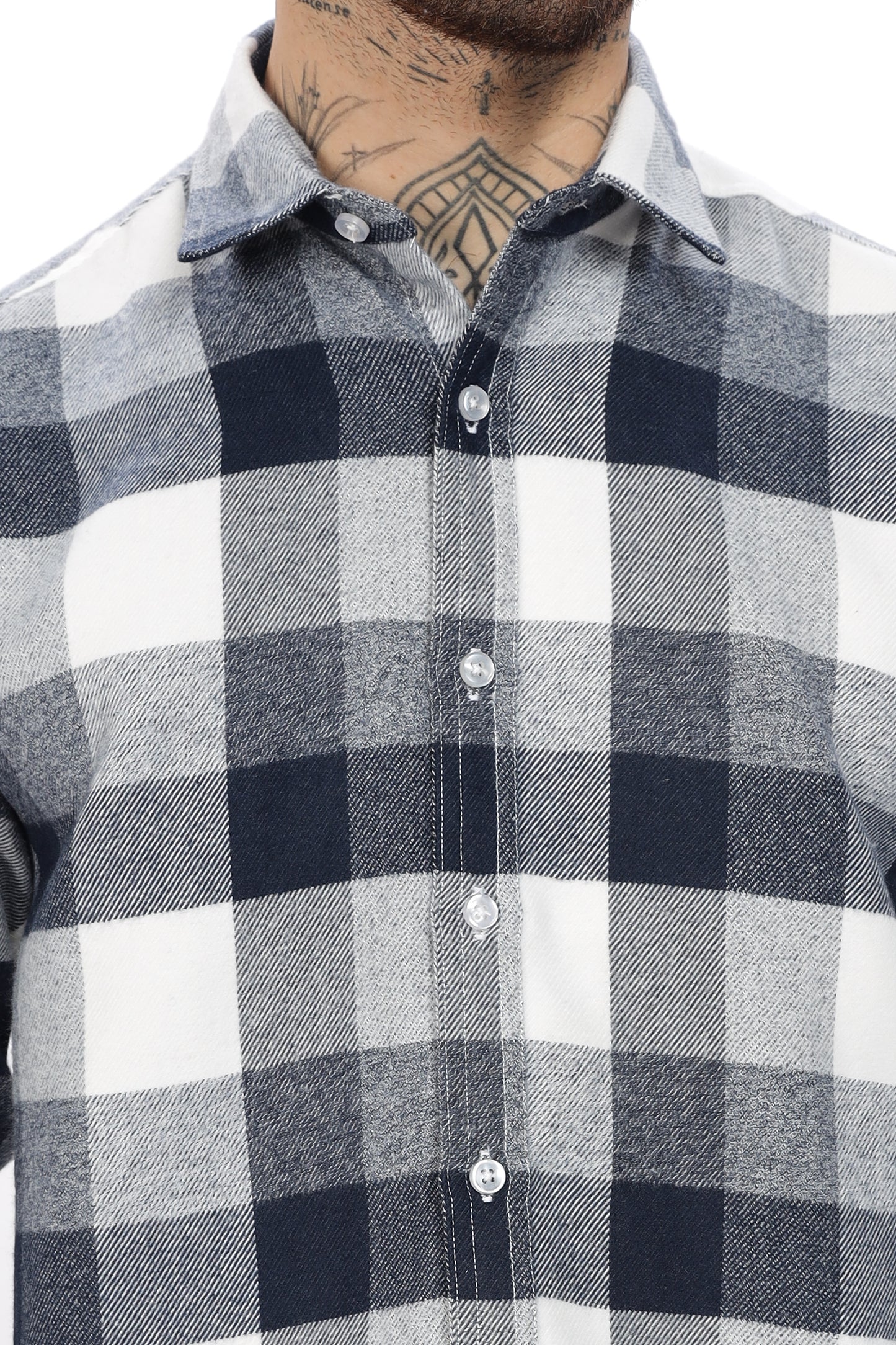 Tealish Blue White Check Shirt for Men