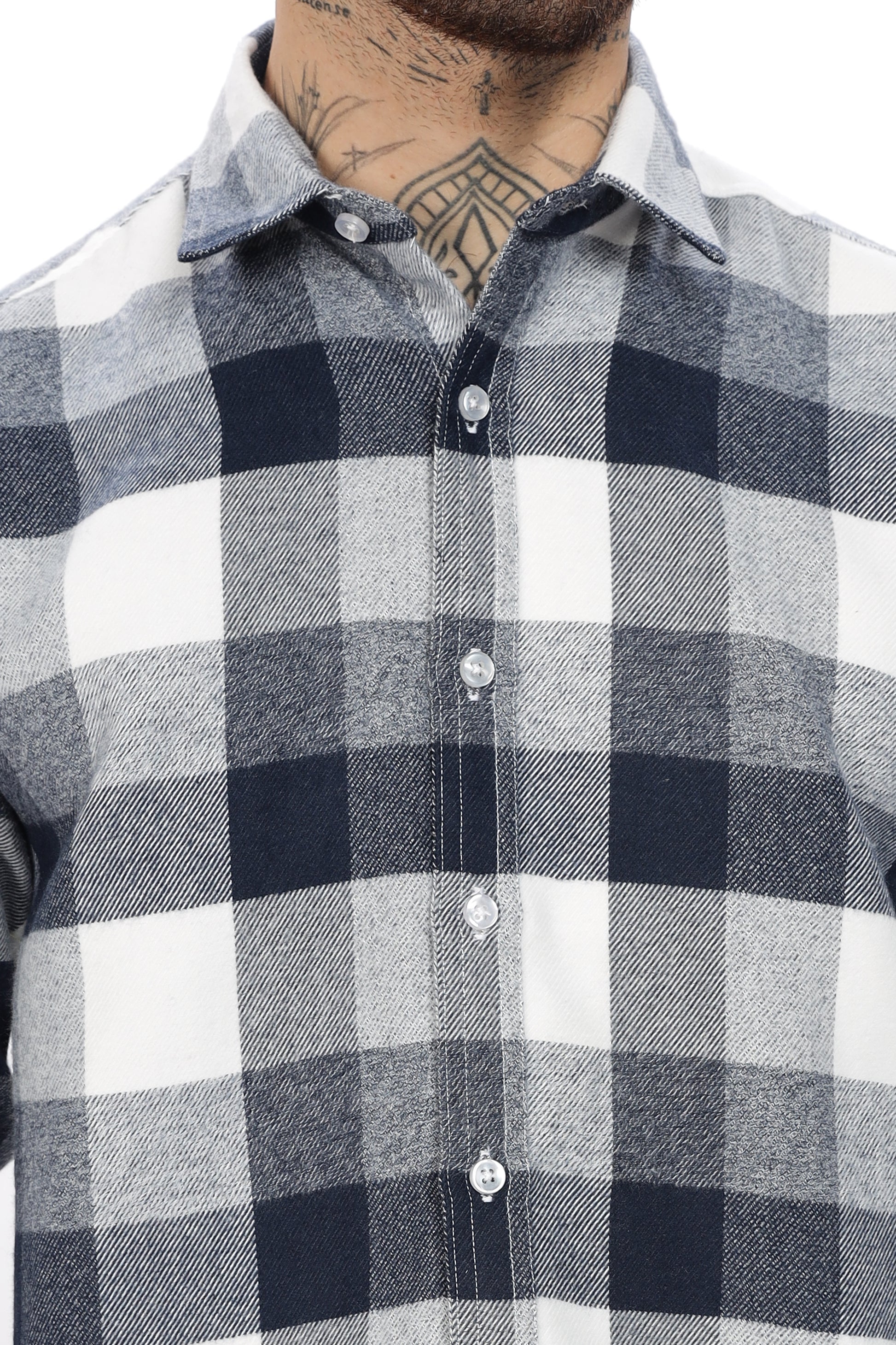 Tealish Blue White Check Shirt for Men