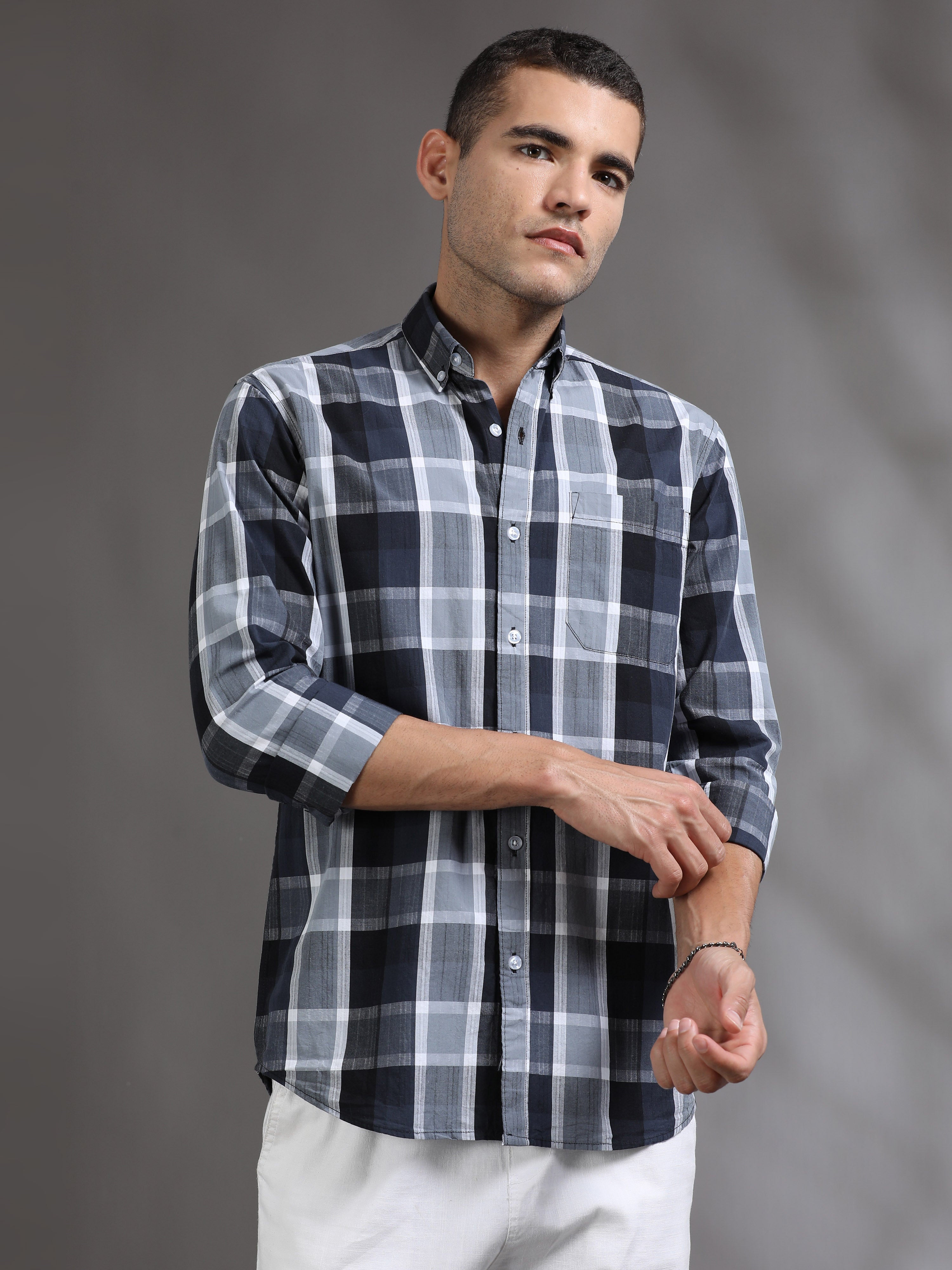 Buy Black and Grey Checks Shirt Online - Check Shirt for Men